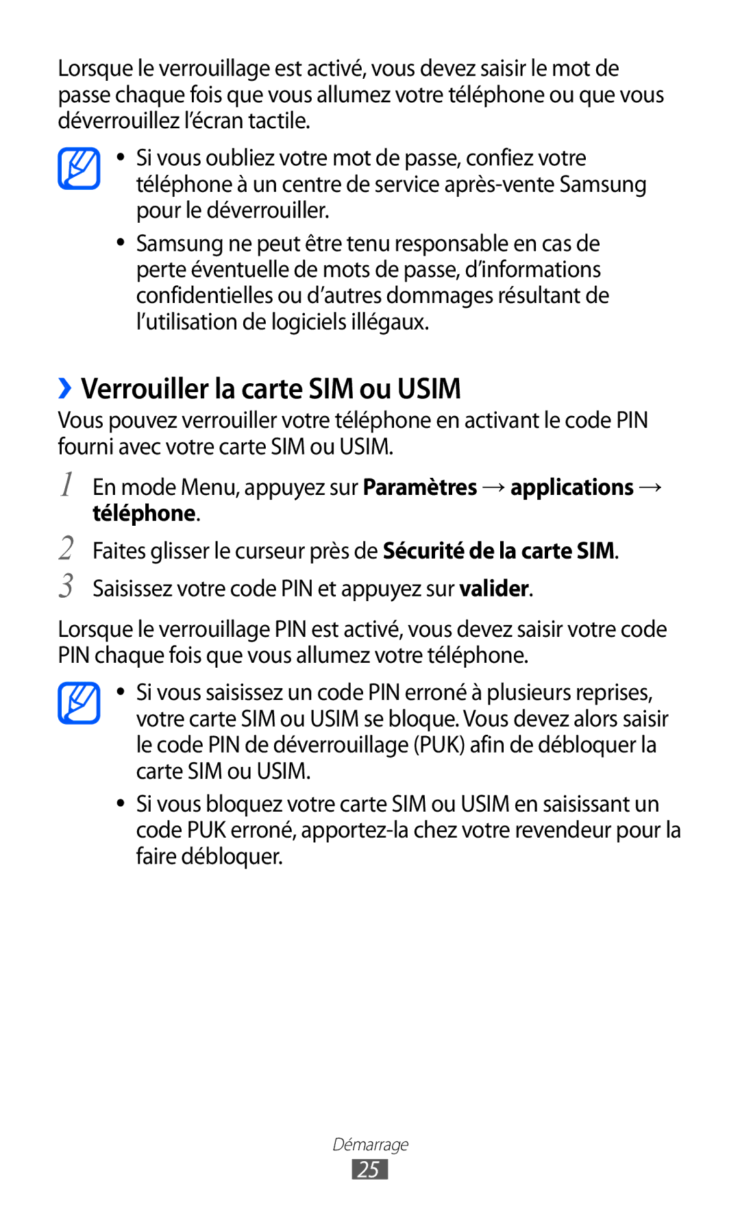 Samsung GT-I8350HKASFR, GT-I8350HKAFTM, GT-I8350HKAXEF, GT-I8350HKABOG manual ››Verrouiller la carte SIM ou Usim 