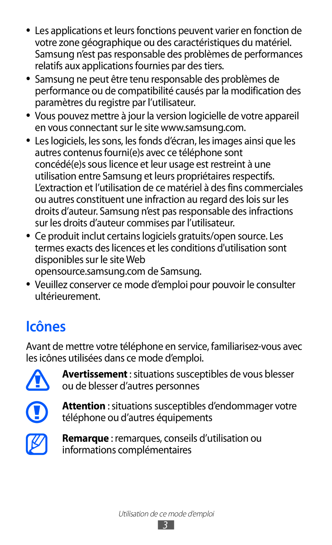 Samsung GT-I8350HKABOG, GT-I8350HKAFTM, GT-I8350HKASFR, GT-I8350HKAXEF manual Icônes 