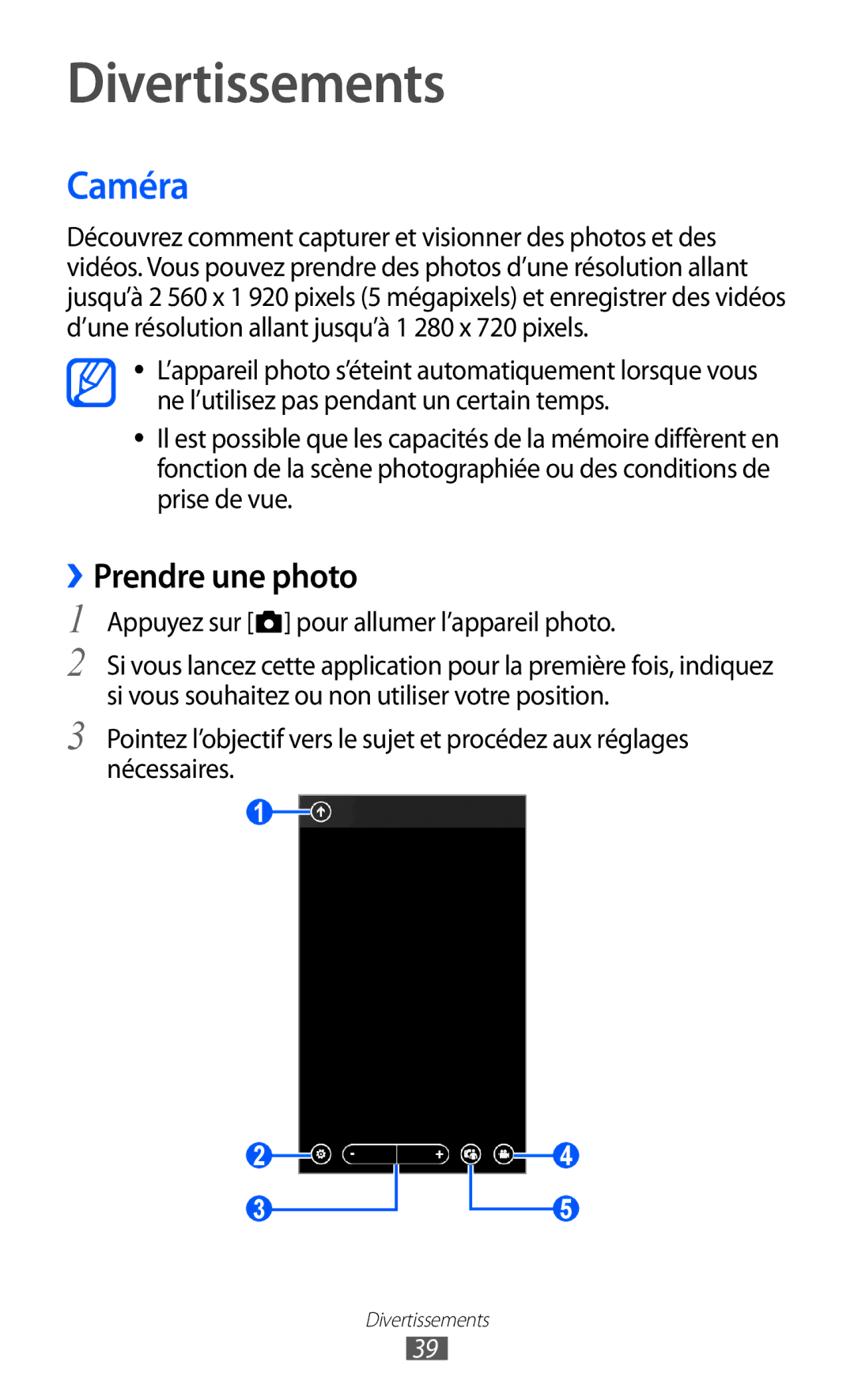 Samsung GT-I8350HKABOG, GT-I8350HKAFTM, GT-I8350HKASFR, GT-I8350HKAXEF manual Divertissements, Caméra, ››Prendre une photo 