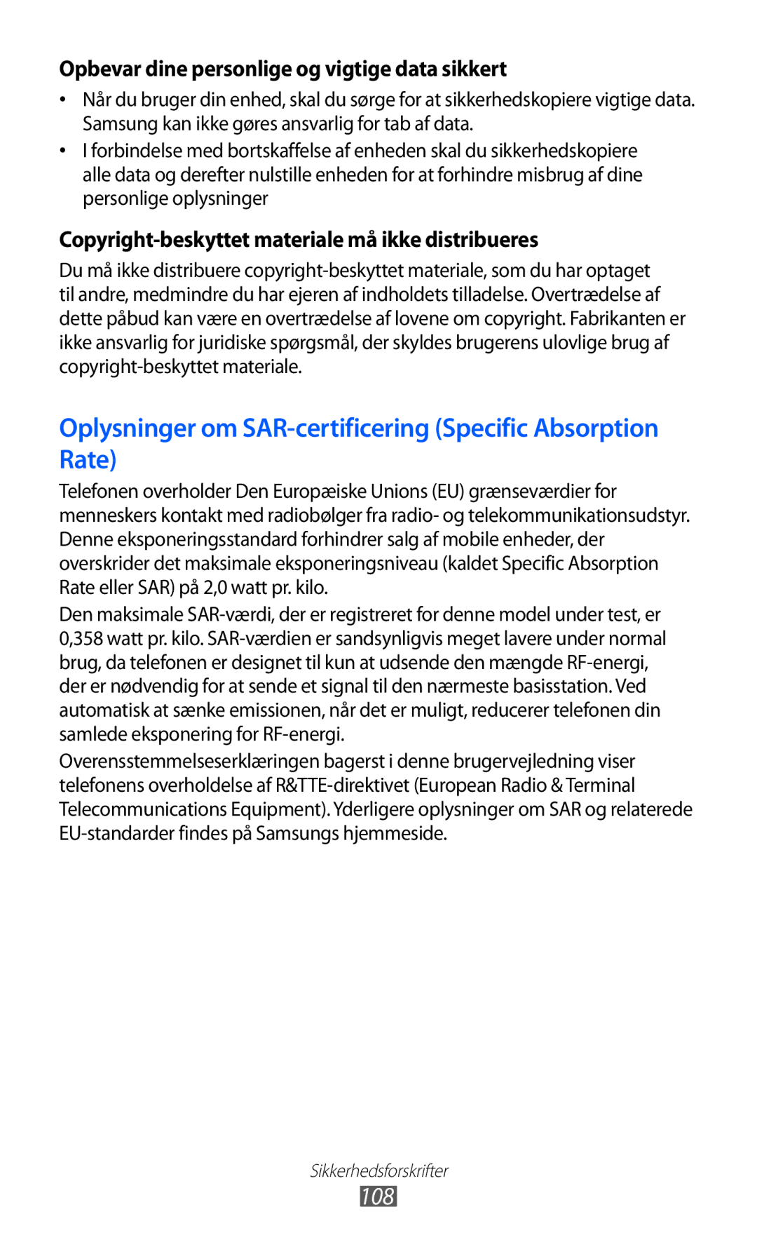 Samsung GT-I8350HKANEE manual Oplysninger om SAR-certificering Specific Absorption Rate 