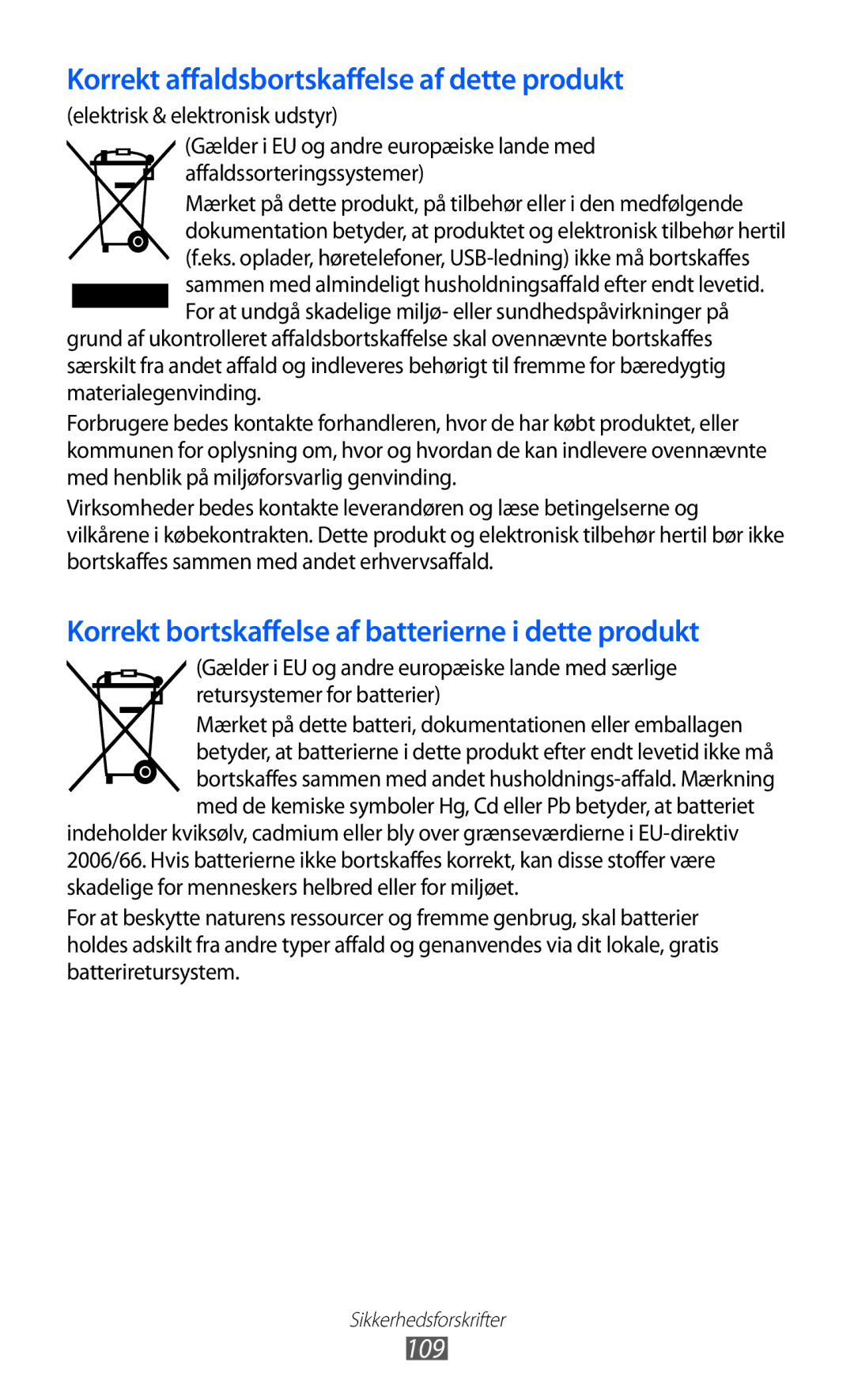 Samsung GT-I8350HKANEE manual Korrekt affaldsbortskaffelse af dette produkt 