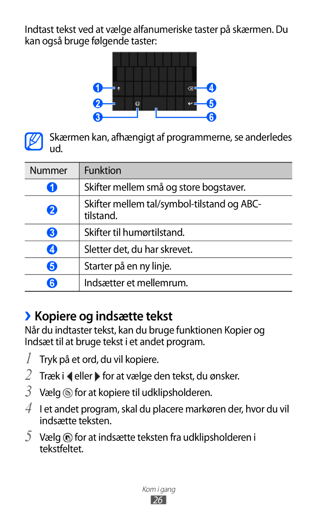 Samsung GT-I8350HKANEE manual ››Kopiere og indsætte tekst, Tryk på et ord, du vil kopiere 