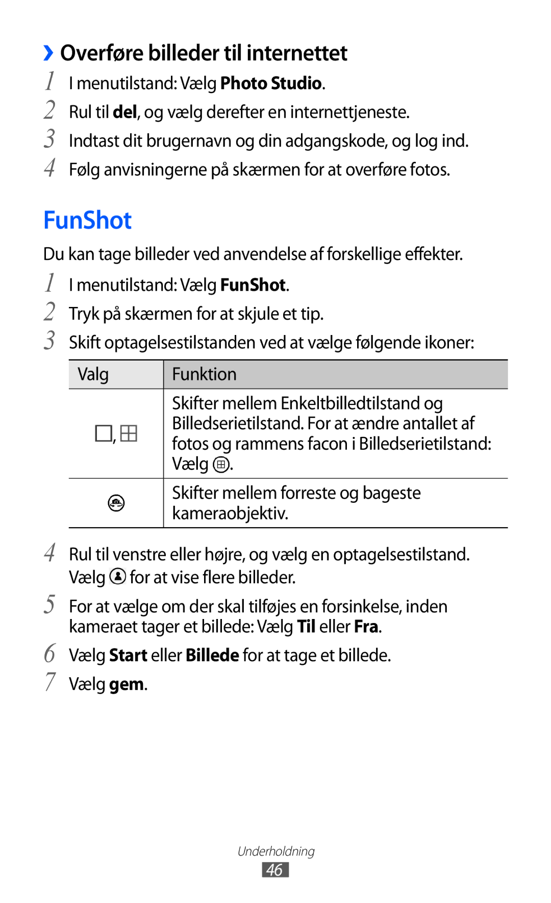 Samsung GT-I8350HKANEE manual FunShot, ››Overføre billeder til internettet 