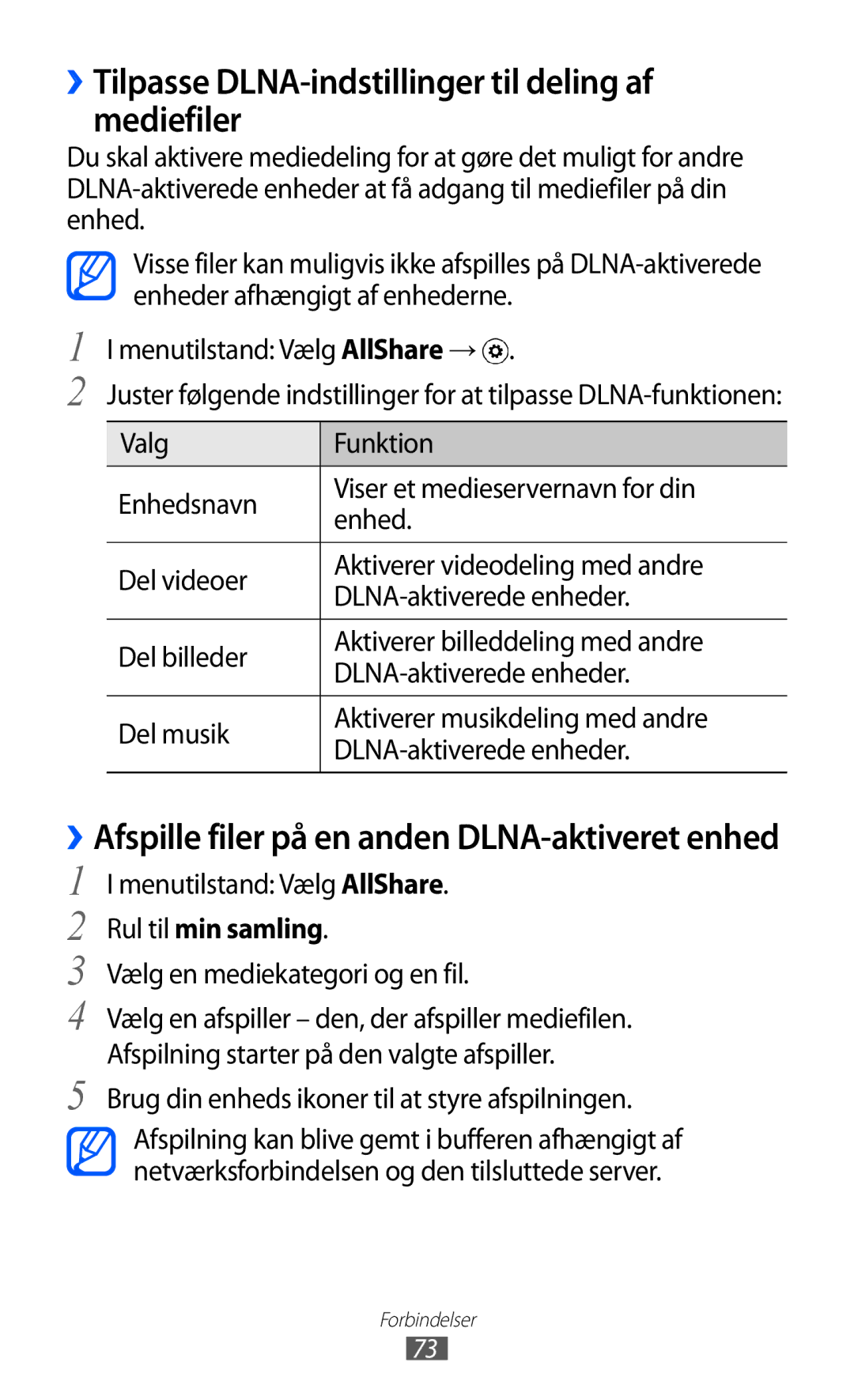 Samsung GT-I8350HKANEE manual ››Tilpasse DLNA-indstillinger til deling af mediefiler, Rul til min samling 