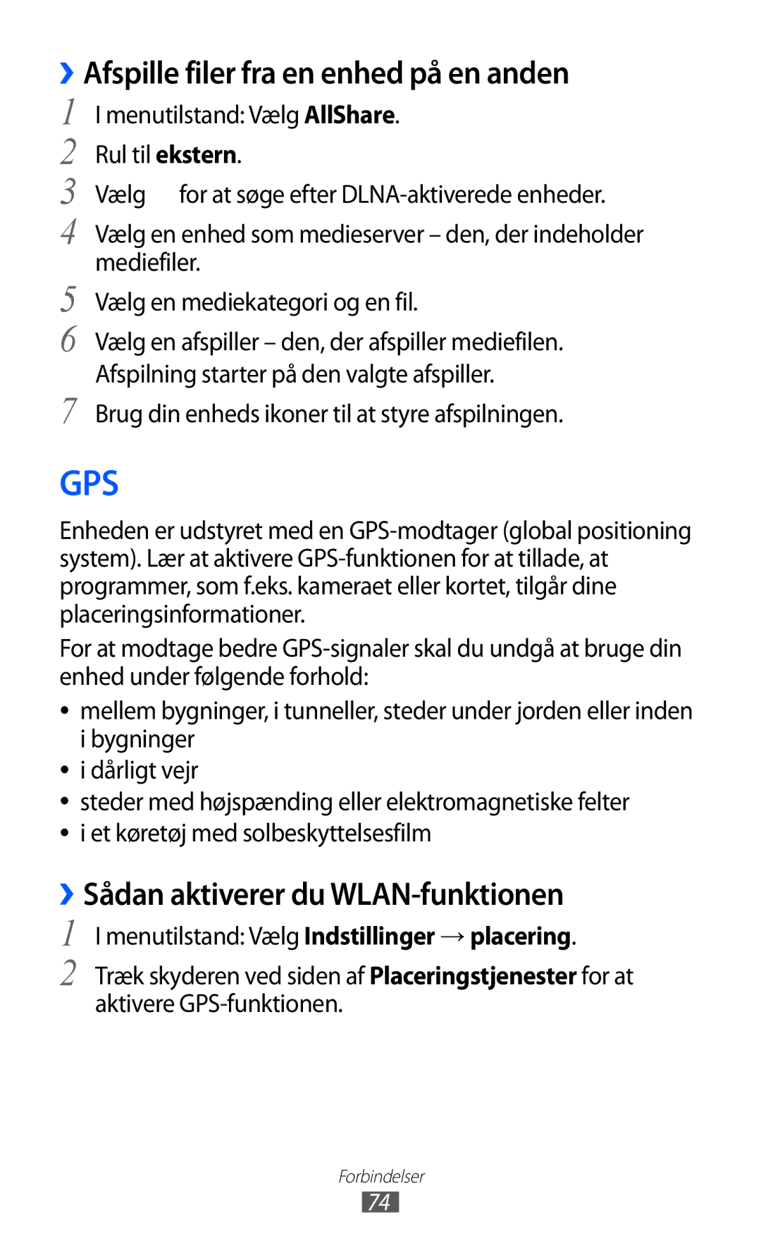 Samsung GT-I8350HKANEE manual ››Afspille filer fra en enhed på en anden, ››Sådan aktiverer du WLAN-funktionen 