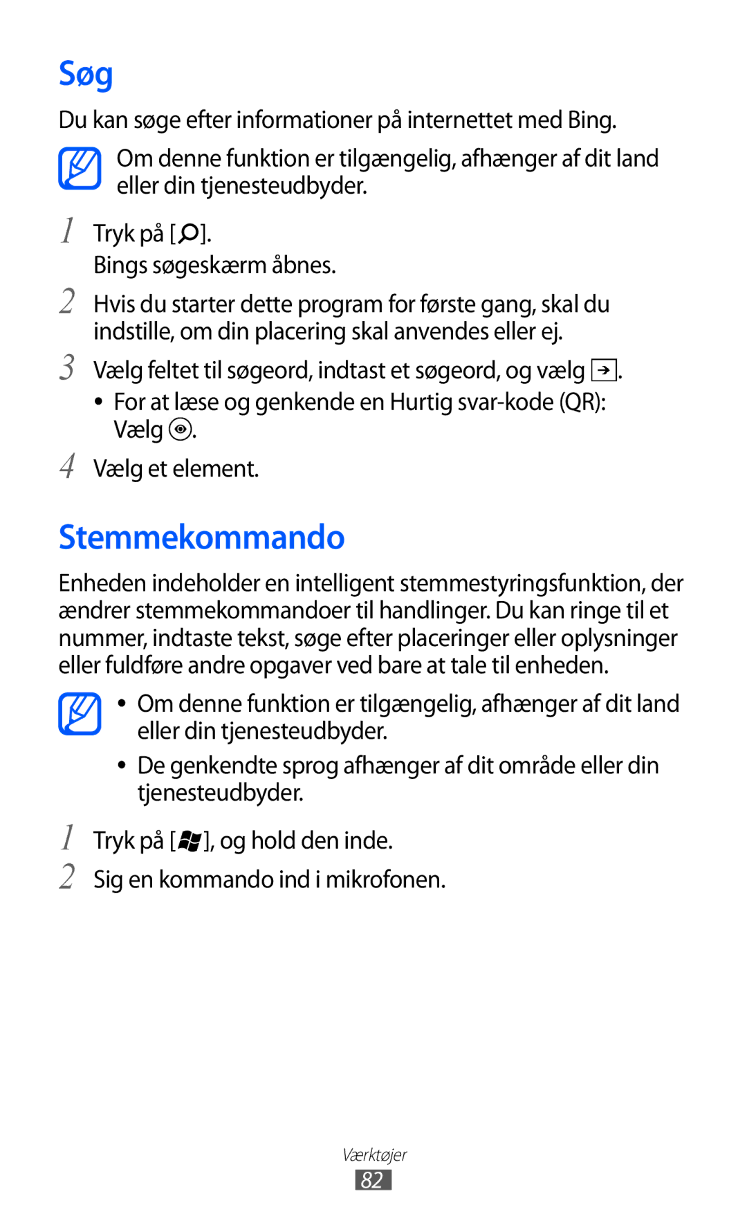 Samsung GT-I8350HKANEE manual Søg, Stemmekommando 