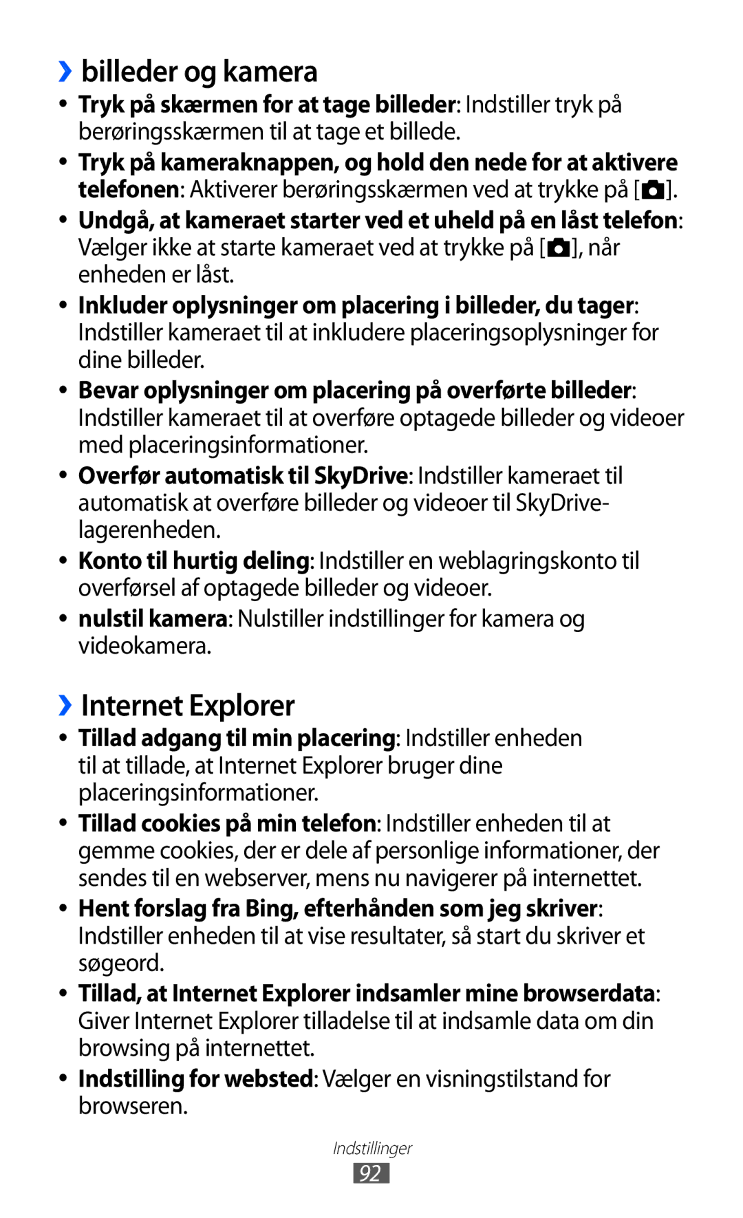 Samsung GT-I8350HKANEE manual ››billeder og kamera, ››Internet Explorer 