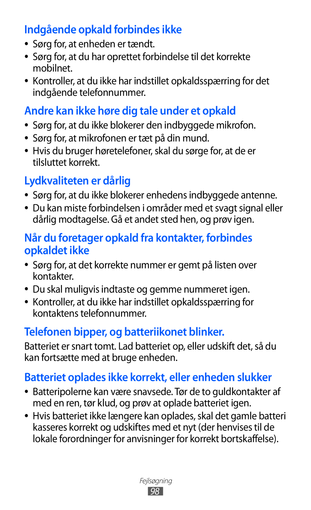 Samsung GT-I8350HKANEE manual Indgående opkald forbindes ikke 