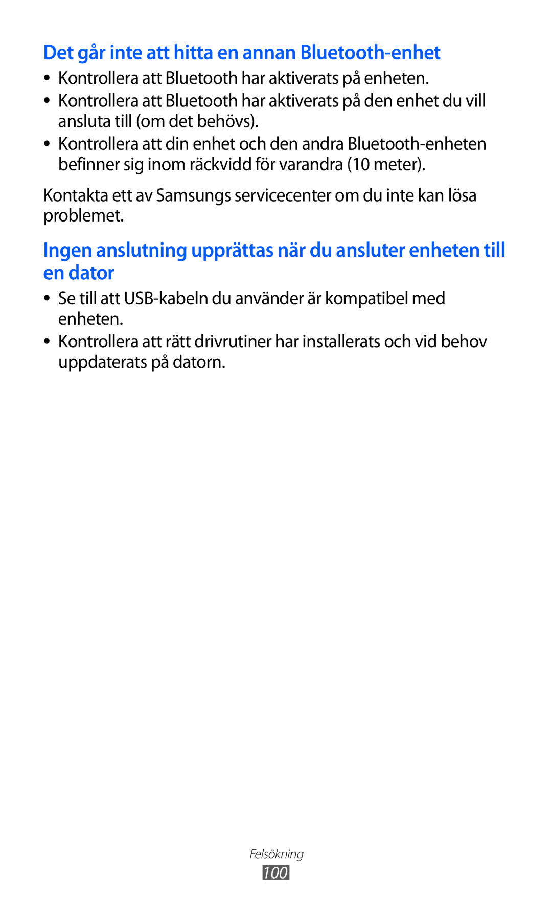 Samsung GT-I8350HKANEE manual Det går inte att hitta en annan Bluetooth-enhet 