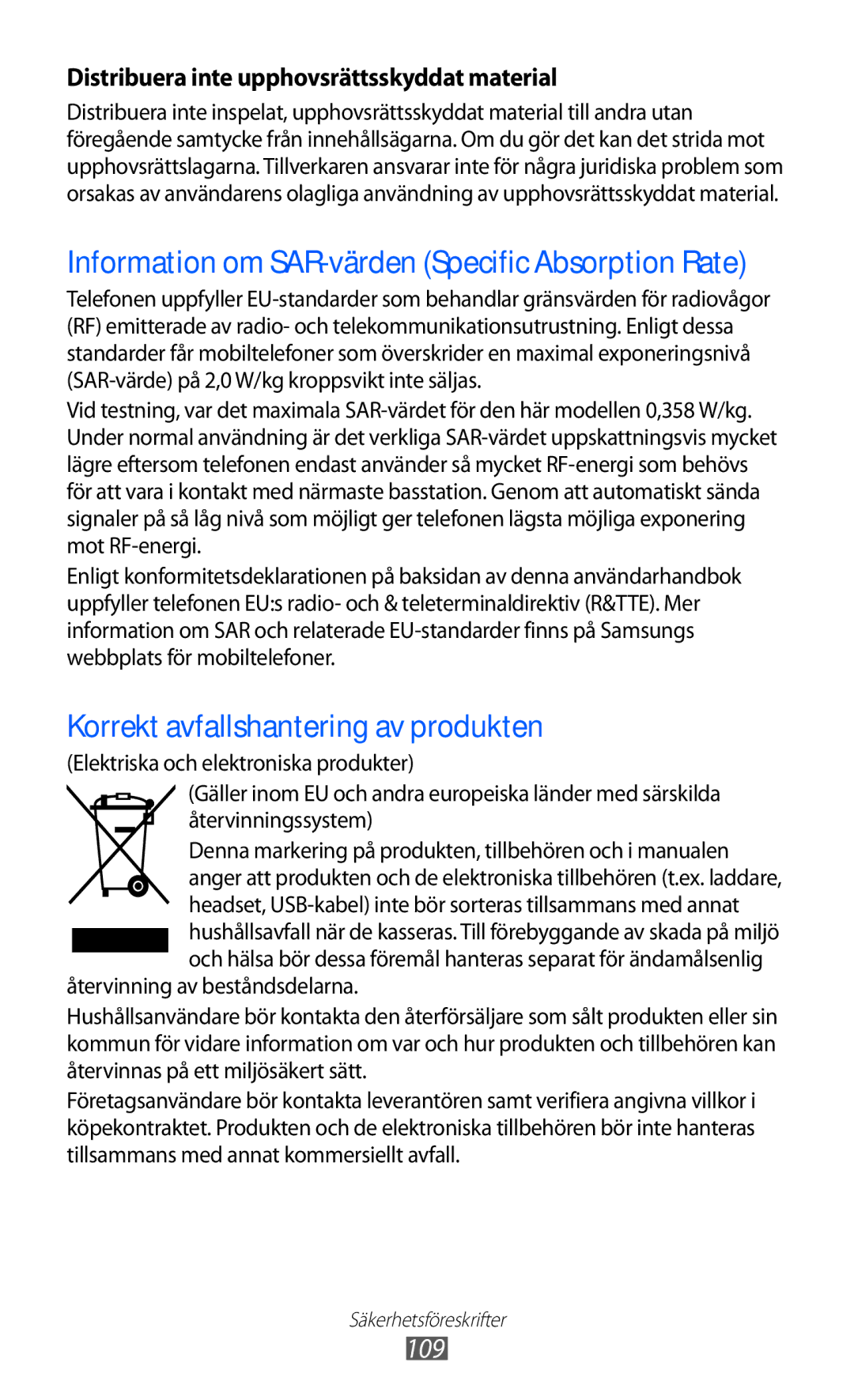 Samsung GT-I8350HKANEE manual Information om SAR-värden Specific Absorption Rate 