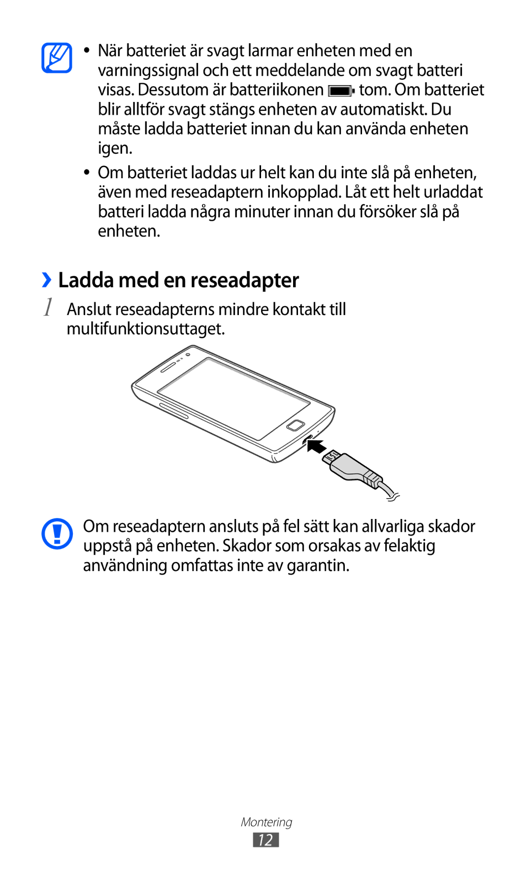 Samsung GT-I8350HKANEE manual ››Ladda med en reseadapter 