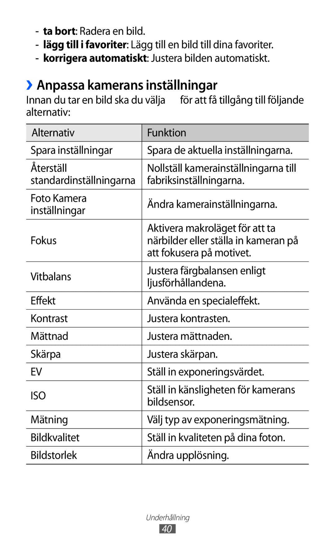 Samsung GT-I8350HKANEE manual ››Anpassa kamerans inställningar, Återställ, Fabriksinställningarna, Att fokusera på motivet 