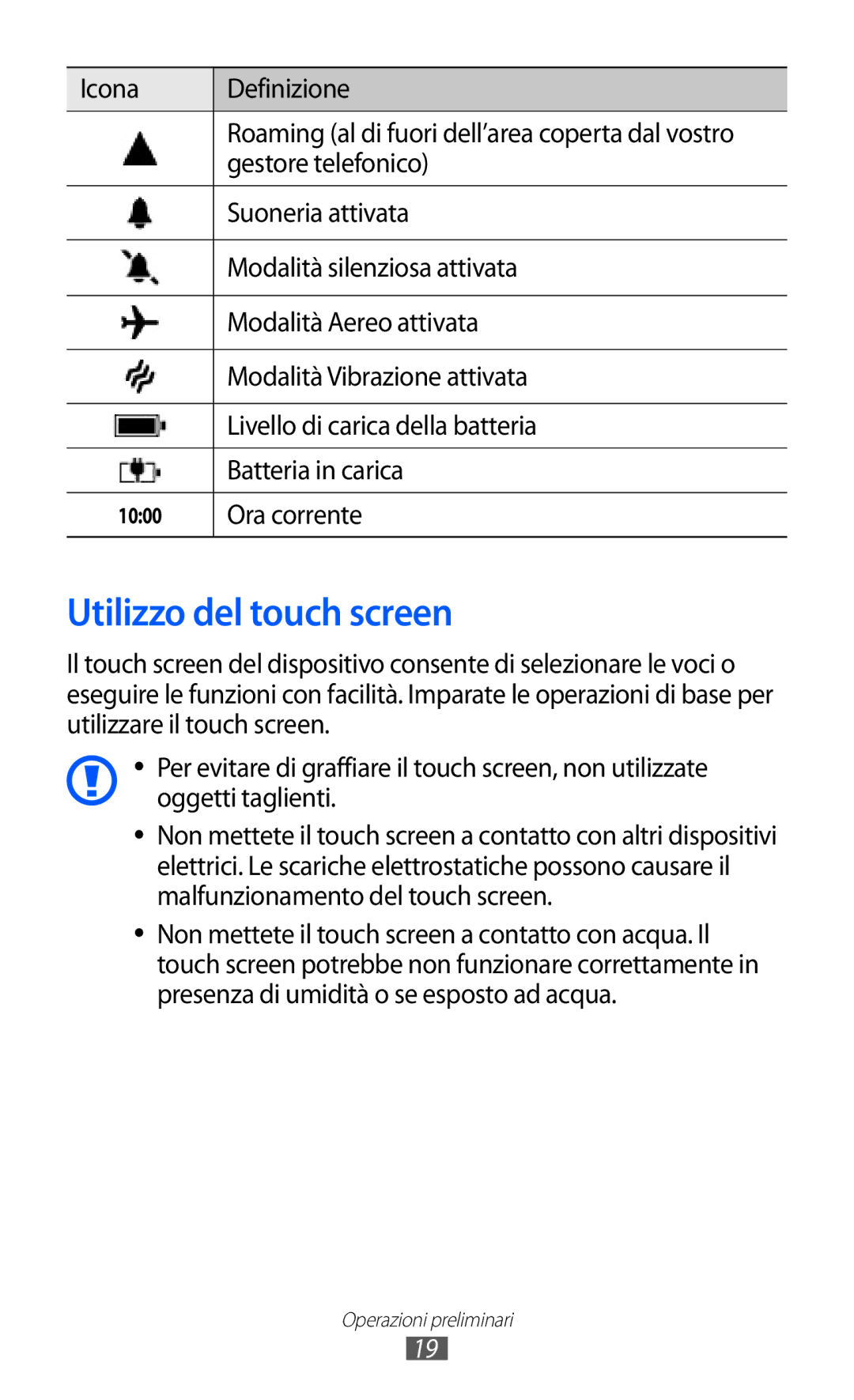 Samsung GT-I8350HKAWIN, GT-I8350HKAOMN, GT-I8350DAAHUI, GT-I8350HKATIM, GT-I8350DAAOMN manual Utilizzo del touch screen 