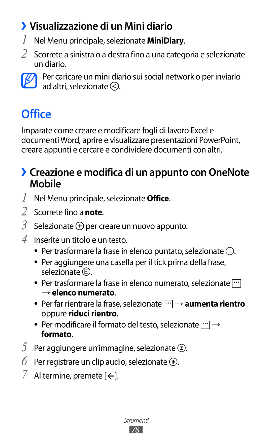 Samsung GT-I8350DAAHUI, GT-I8350HKAOMN, GT-I8350HKATIM, GT-I8350DAAOMN Office, ››Visualizzazione di un Mini diario, Mobile 