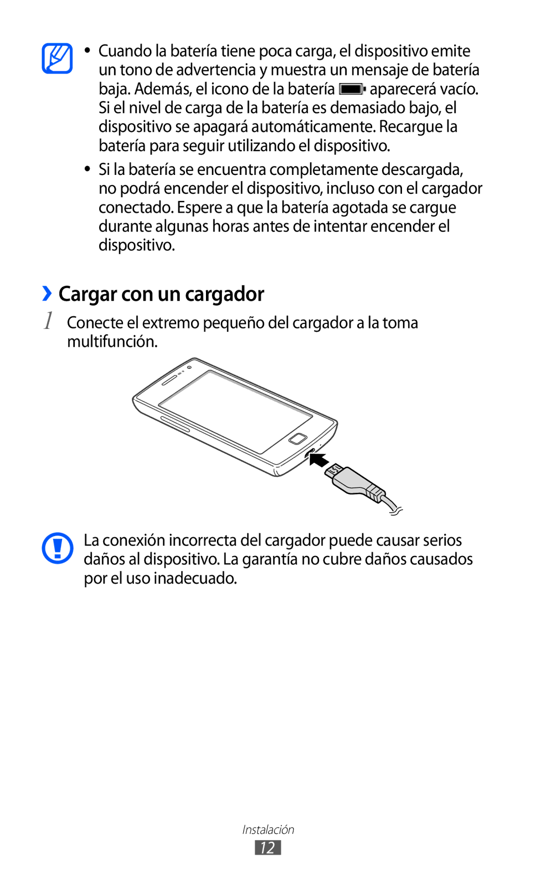 Samsung GT-I8350HKAXEC, GT-I8350HKAPHE, GT-I8350HKAFOP manual ››Cargar con un cargador 