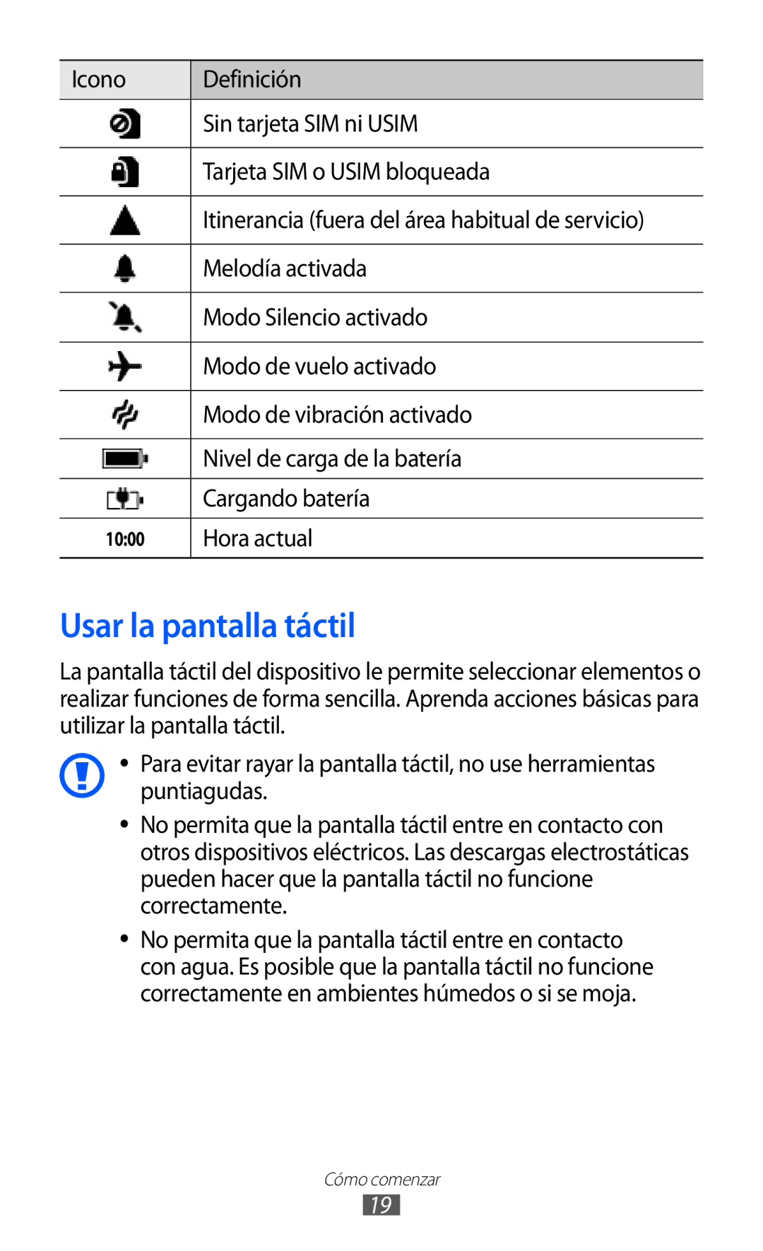 Samsung GT-I8350HKAPHE, GT-I8350HKAXEC, GT-I8350HKAFOP manual Usar la pantalla táctil 