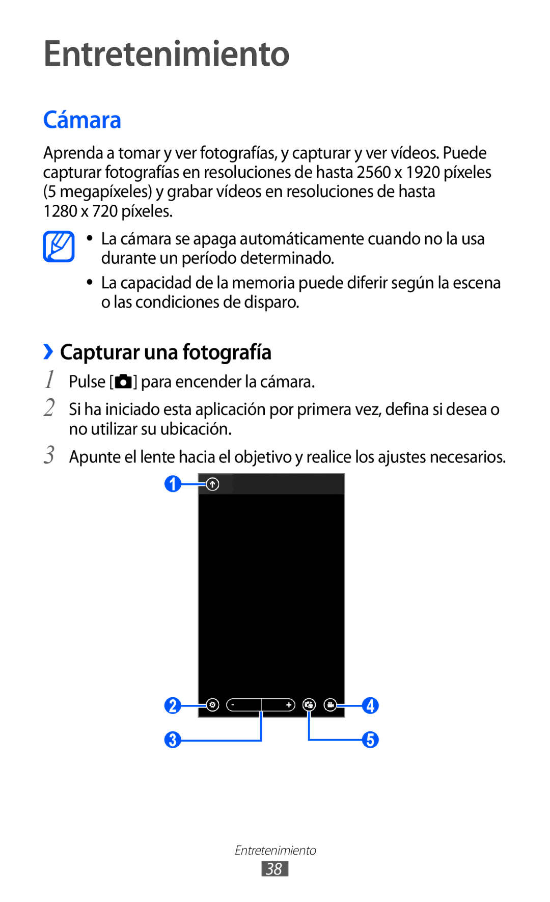 Samsung GT-I8350HKAFOP, GT-I8350HKAXEC, GT-I8350HKAPHE manual Entretenimiento, Cámara, ››Capturar una fotografía 