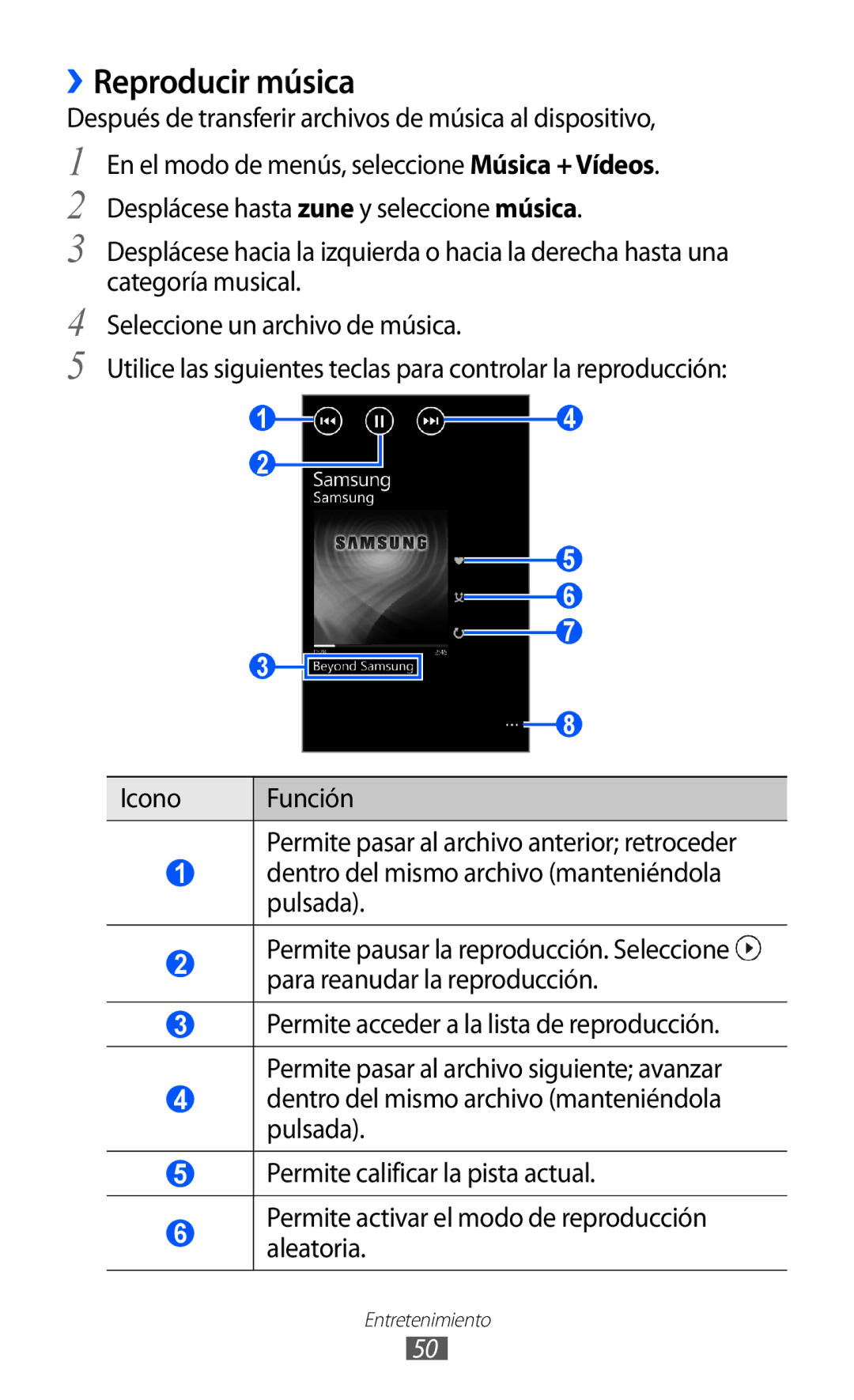 Samsung GT-I8350HKAFOP, GT-I8350HKAXEC manual ››Reproducir música, Después de transferir archivos de música al dispositivo 