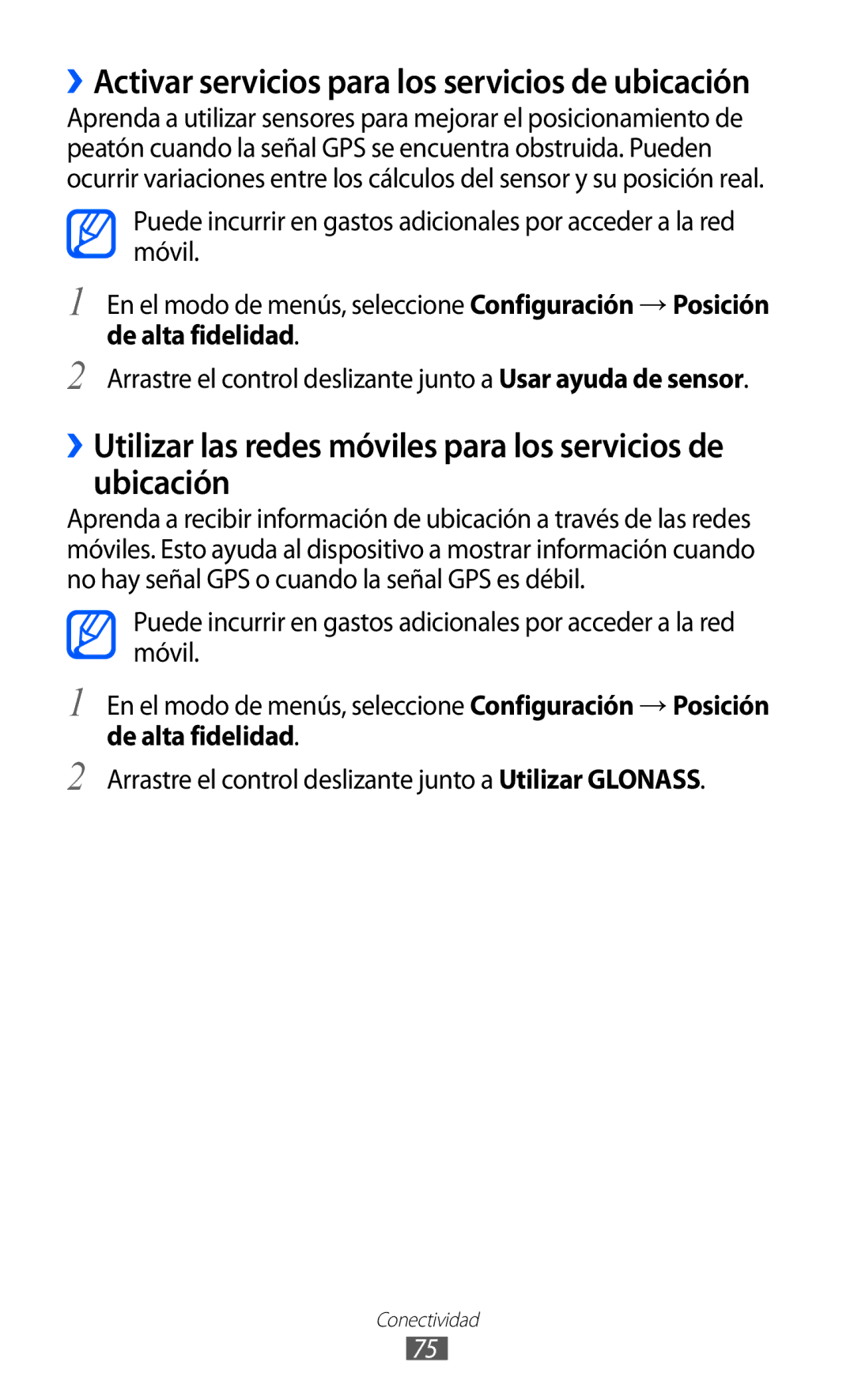 Samsung GT-I8350HKAXEC, GT-I8350HKAPHE, GT-I8350HKAFOP manual ››Utilizar las redes móviles para los servicios de ubicación 