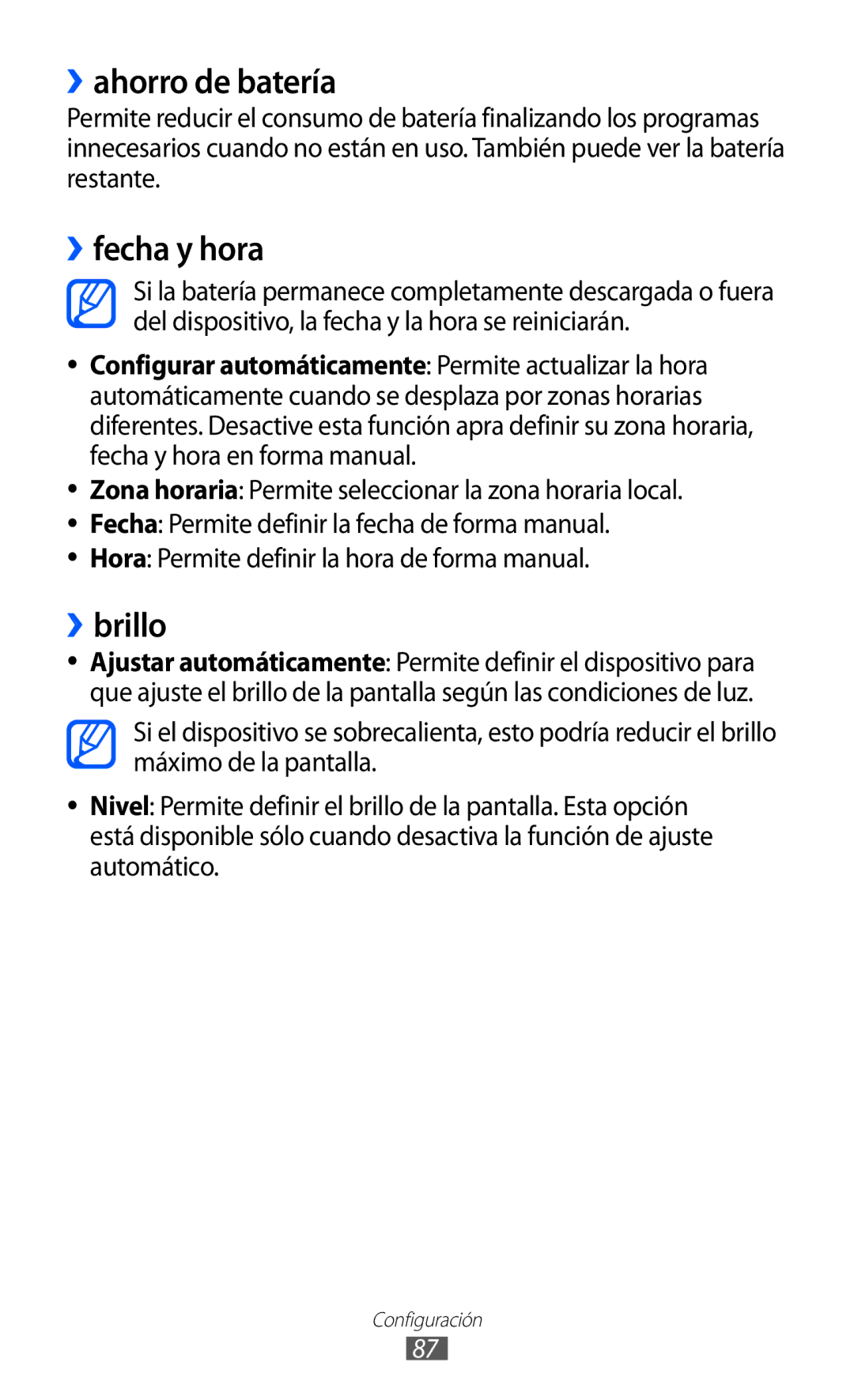 Samsung GT-I8350HKAXEC, GT-I8350HKAPHE, GT-I8350HKAFOP manual ››ahorro de batería, ››fecha y hora, ››brillo 