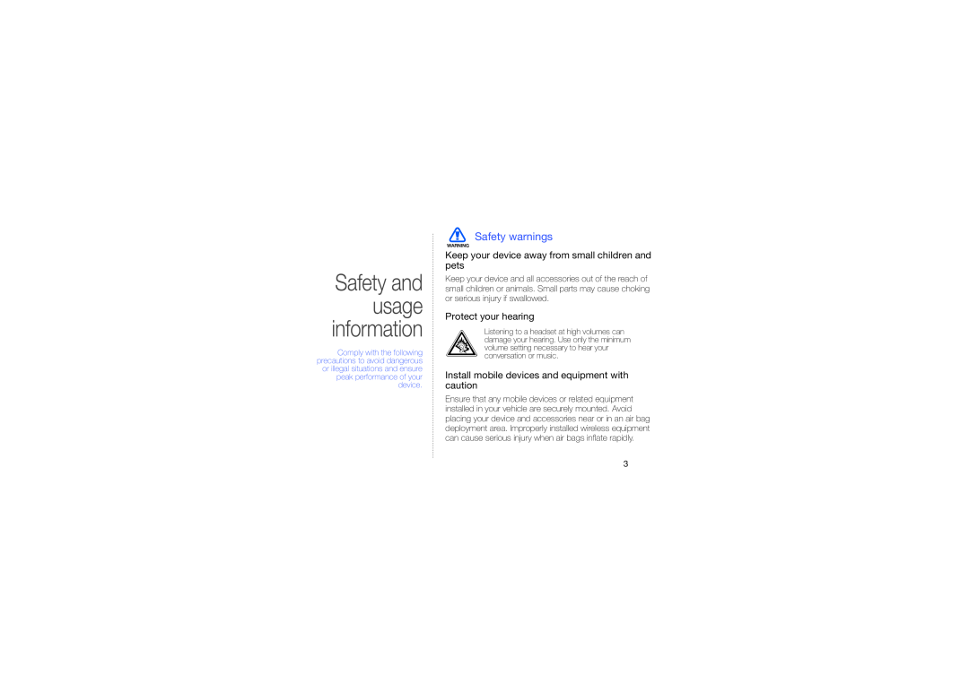 Samsung GT-I8510/8 Safety and usage information, Safety warnings, Keep your device away from small children and pets 