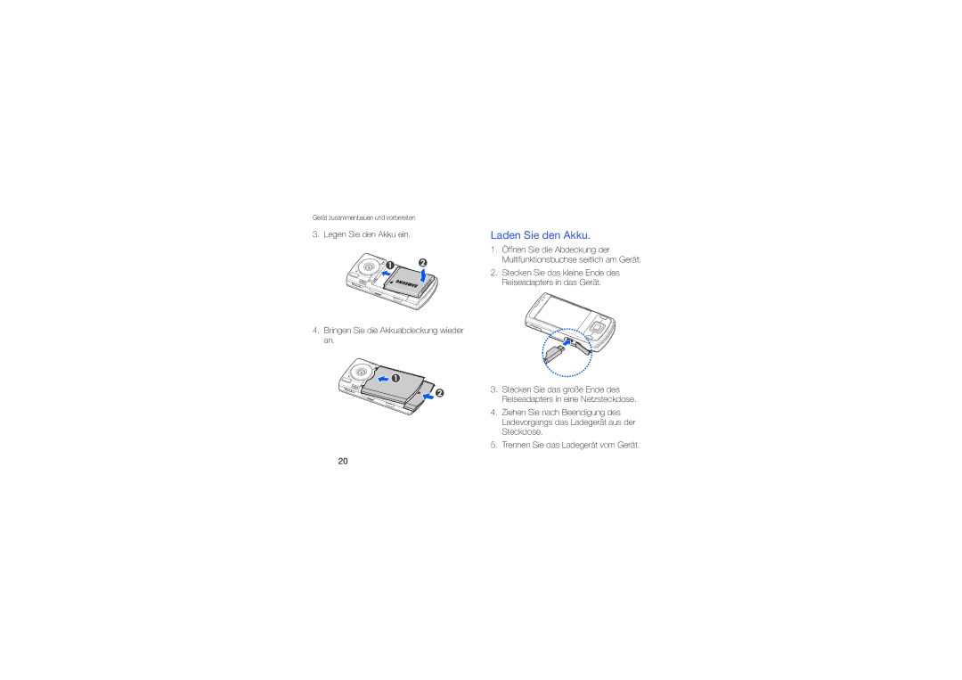 Samsung GT-I8510AABDBT, GT-I8510RKADBT, GT-I8510RKBDBT, GT-I8510RKDDBT, GT-I8510LKKDBT, GT-I8510LKEDBT manual Laden Sie den Akku 