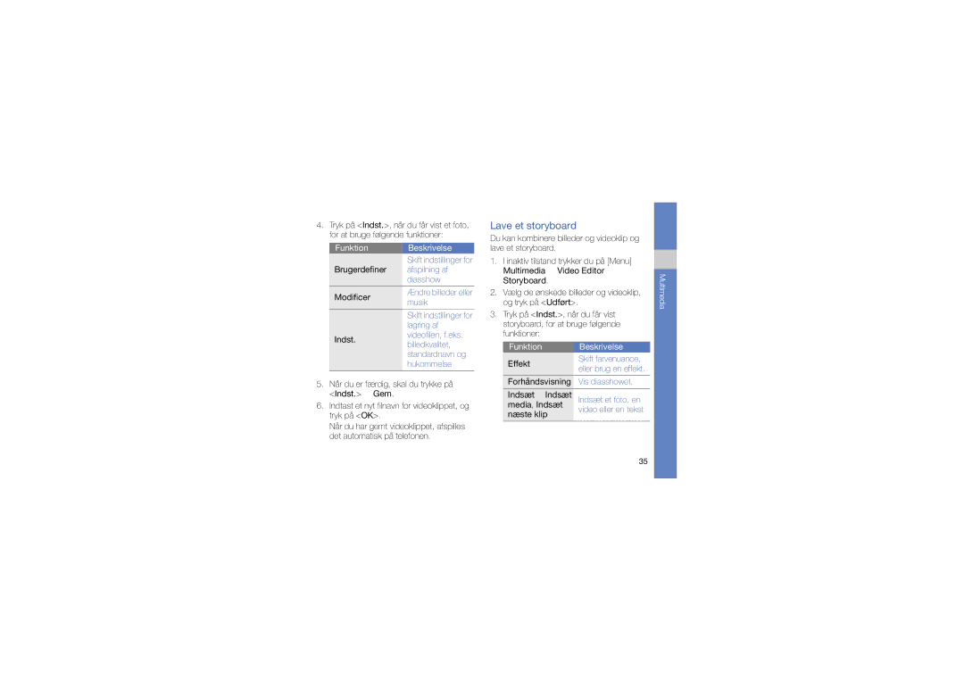 Samsung GT-I8510RKJXEE manual Lave et storyboard 