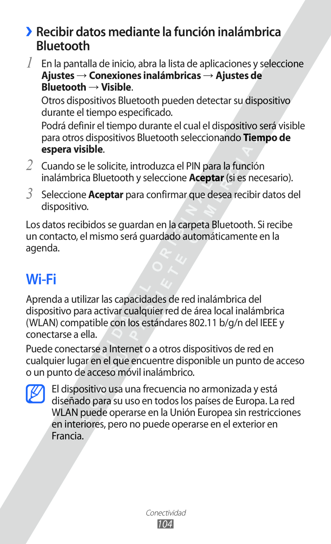 Samsung GT-I8530 manual Wi-Fi, 104 