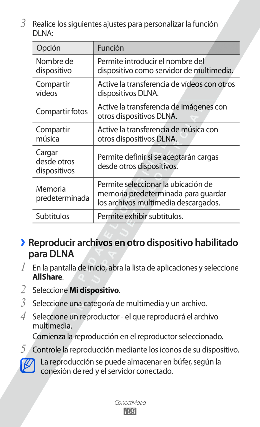 Samsung GT-I8530 manual AllShare Seleccione Mi dispositivo, 108 