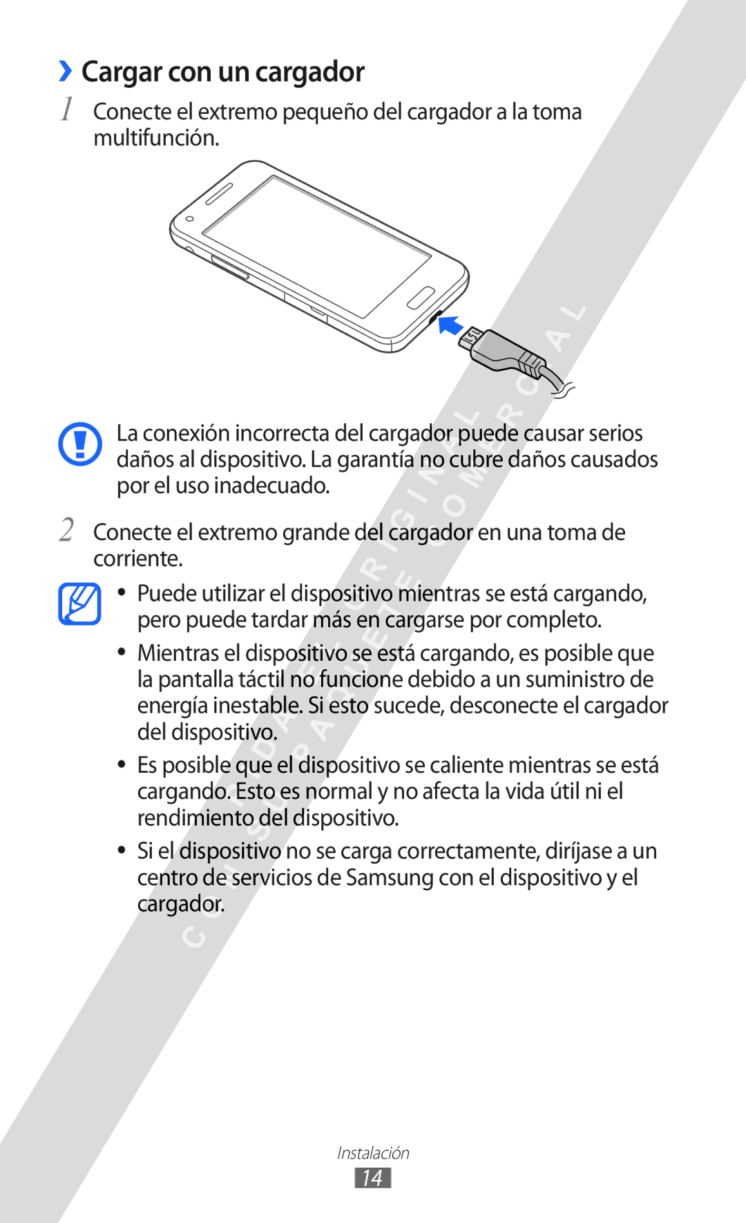 Samsung GT-I8530 manual ››Cargar con un cargador 