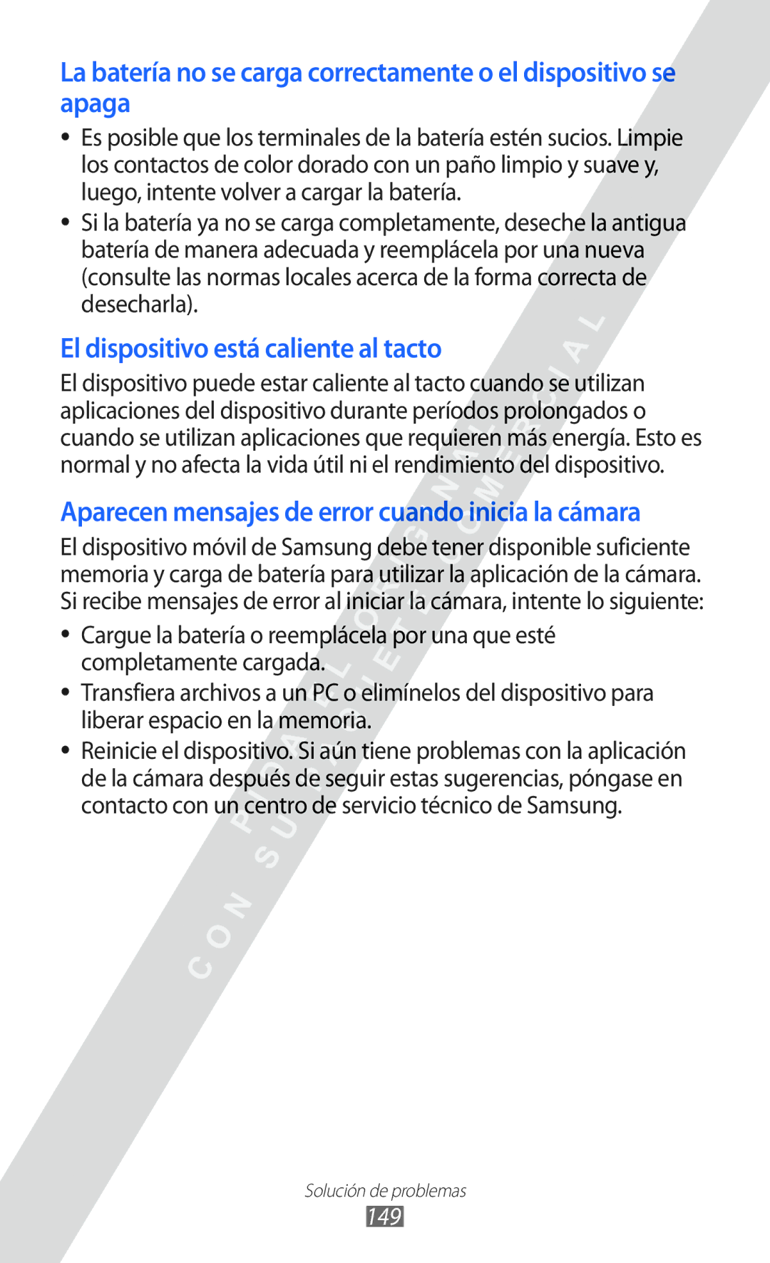 Samsung GT-I8530 manual El dispositivo está caliente al tacto, 149 