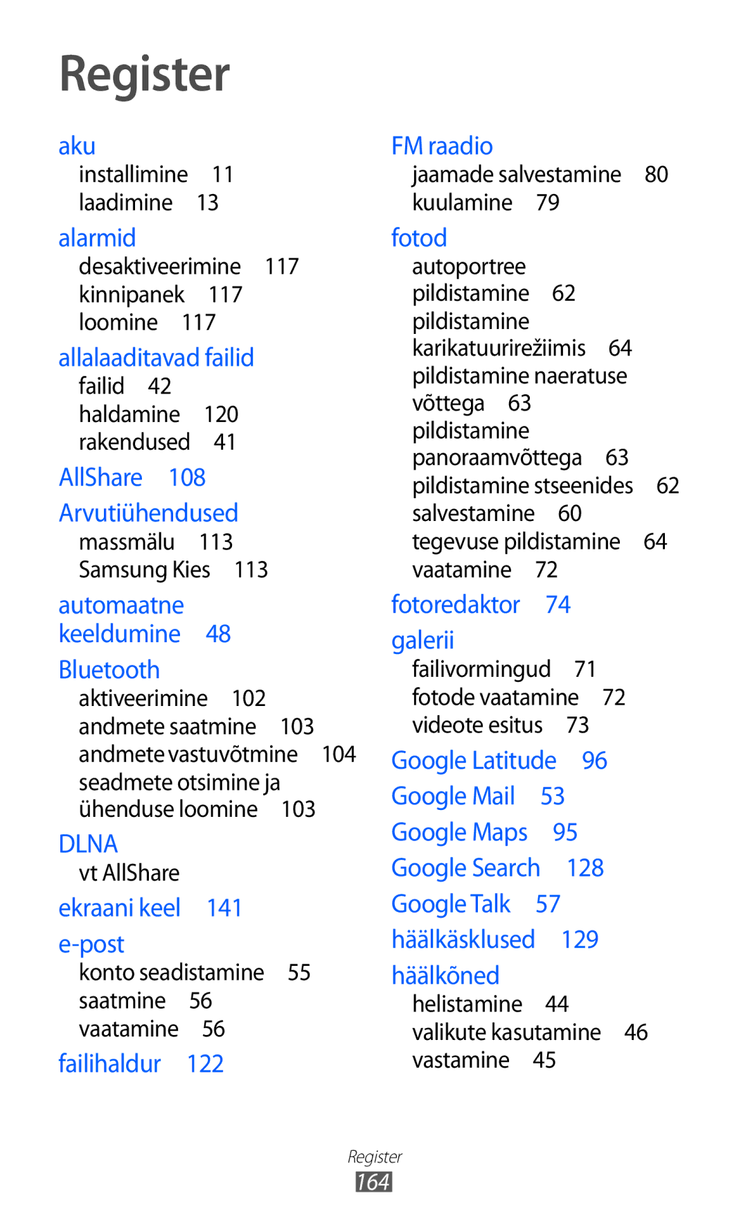 Samsung GT-I8530BAASEB manual Register, 164 