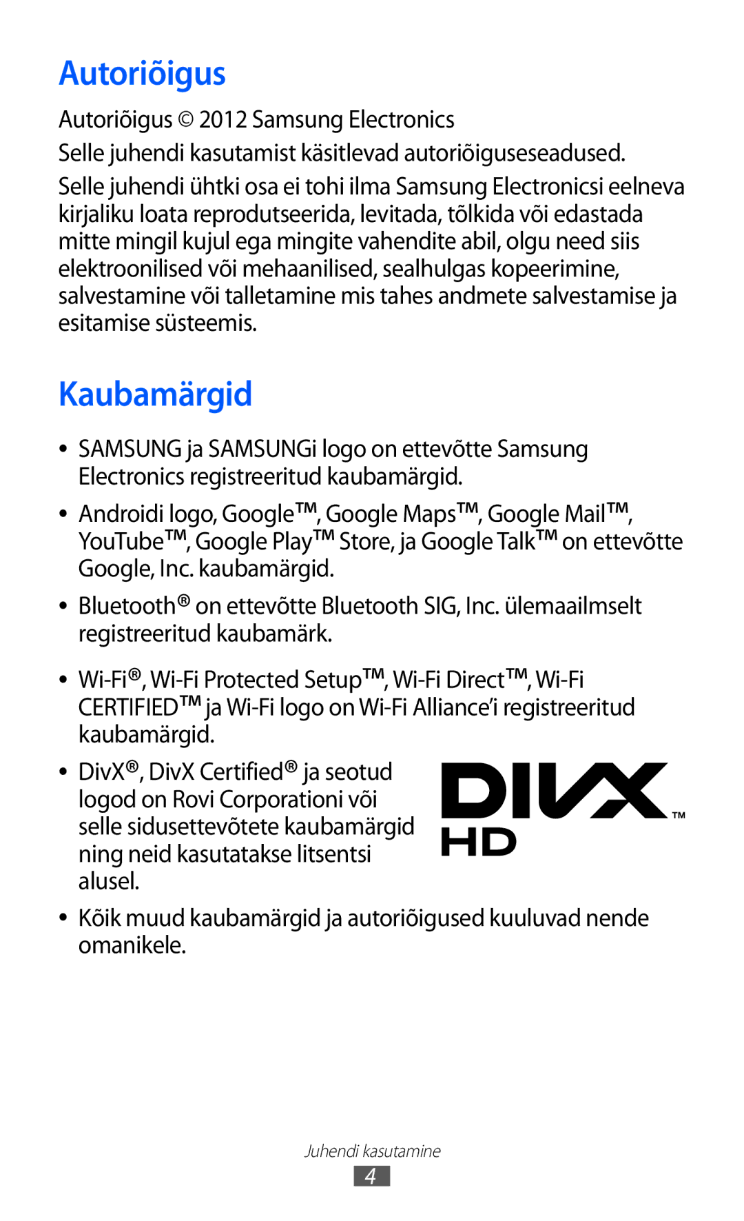 Samsung GT-I8530BAASEB manual Autoriõigus, Kaubamärgid 