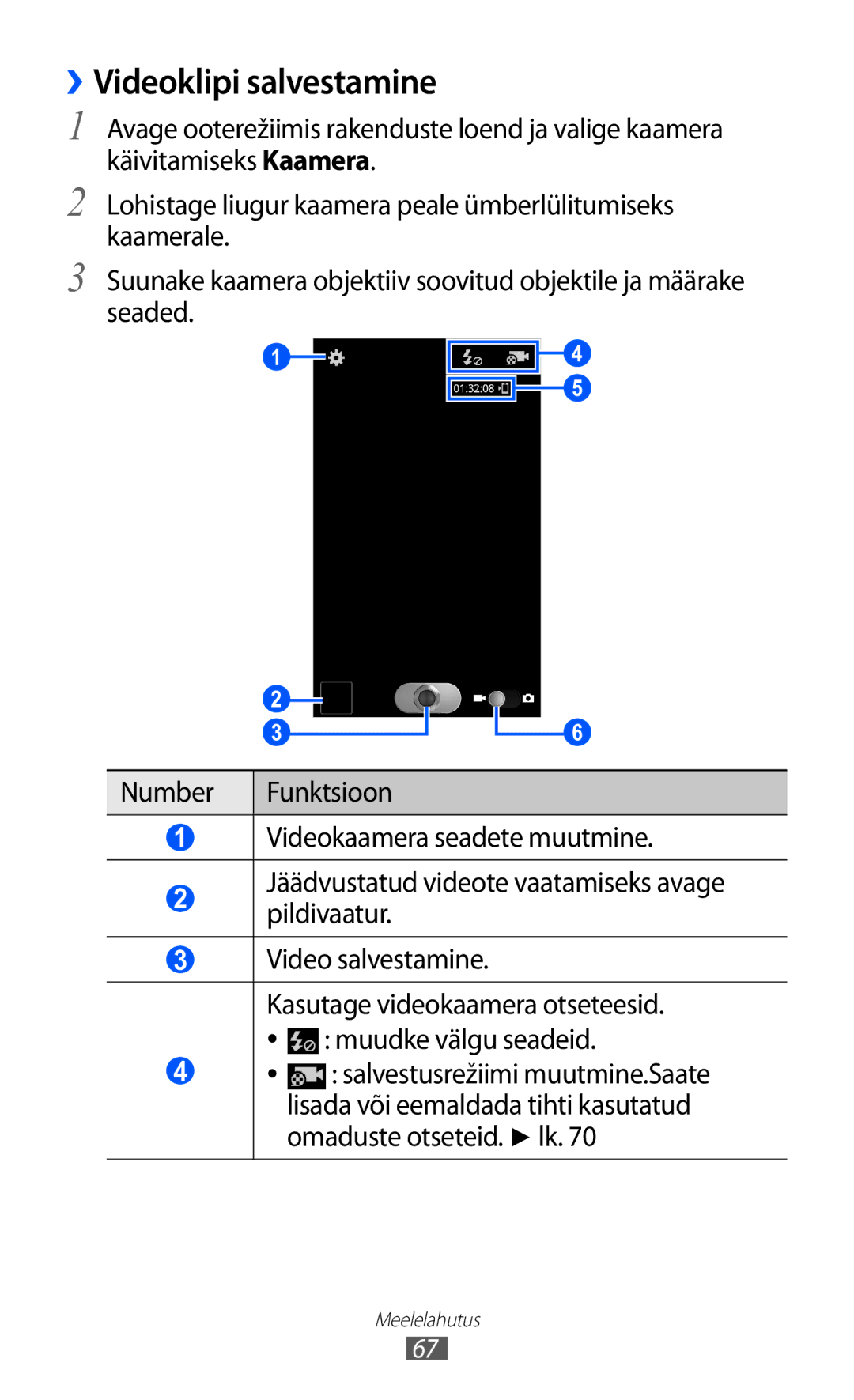 Samsung GT-I8530BAASEB manual ››Videoklipi salvestamine 