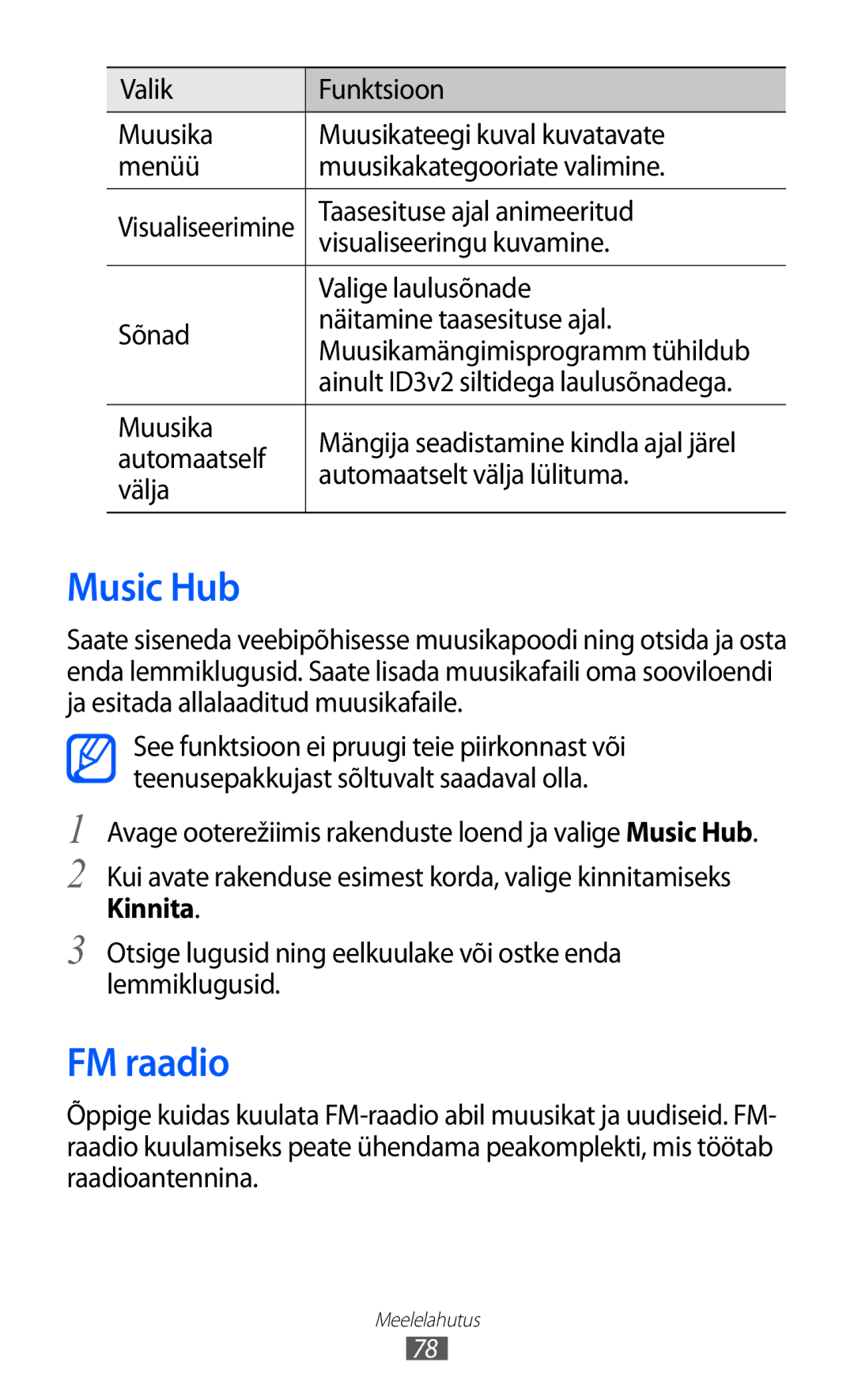 Samsung GT-I8530BAASEB manual Music Hub, FM raadio 