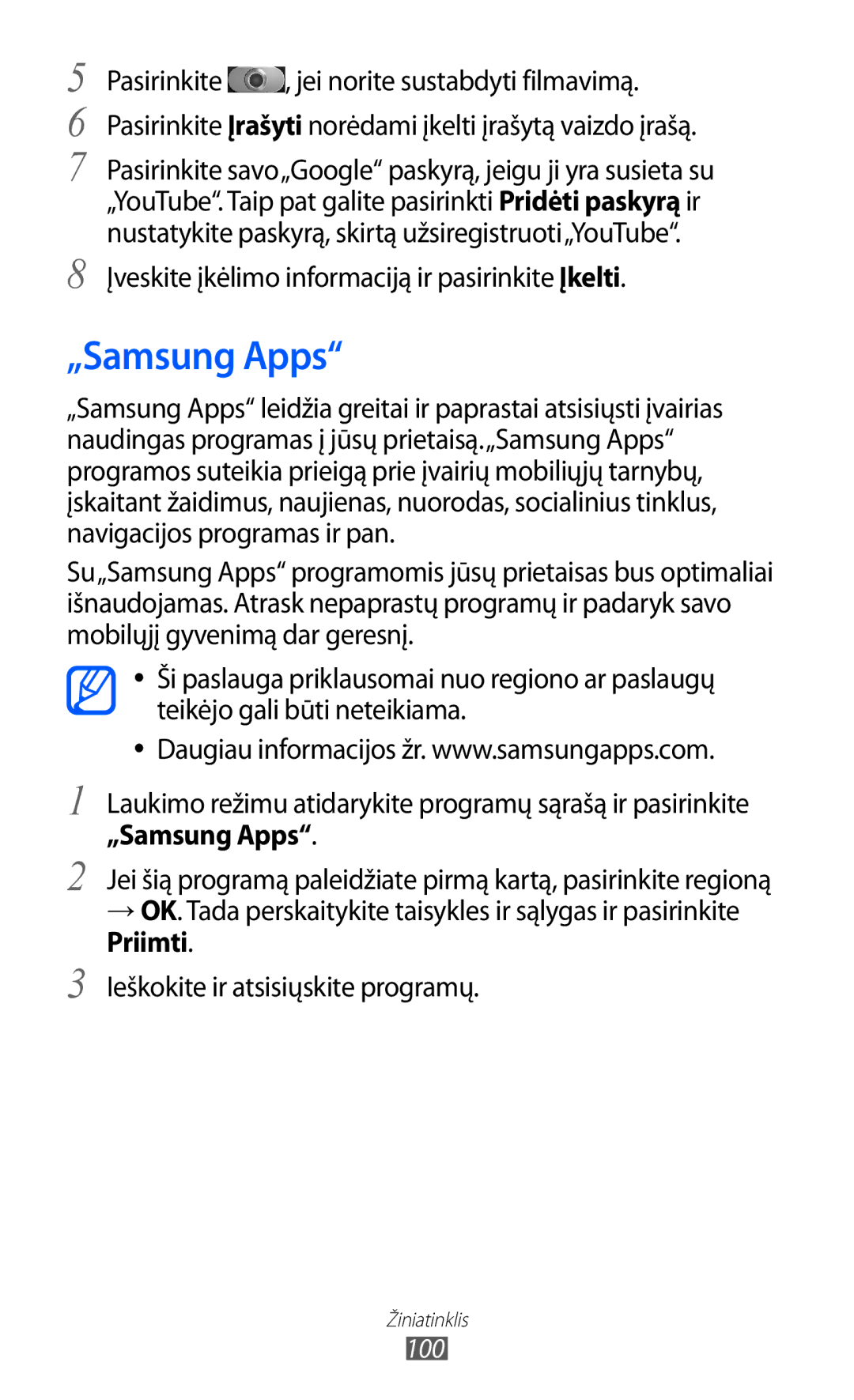 Samsung GT-I8530BAASEB manual „Samsung Apps, Įveskite įkėlimo informaciją ir pasirinkite Įkelti 