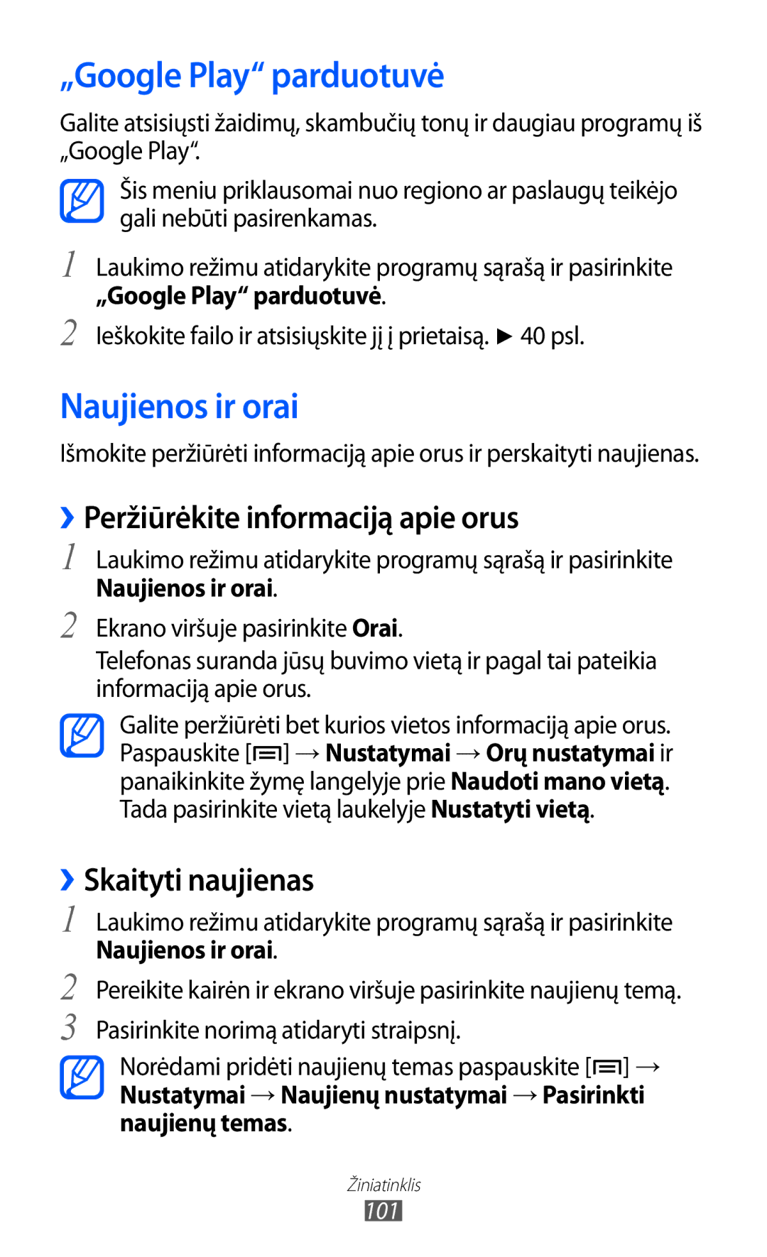 Samsung GT-I8530BAASEB manual „Google Play parduotuvė, Naujienos ir orai, ››Peržiūrėkite informaciją apie orus 