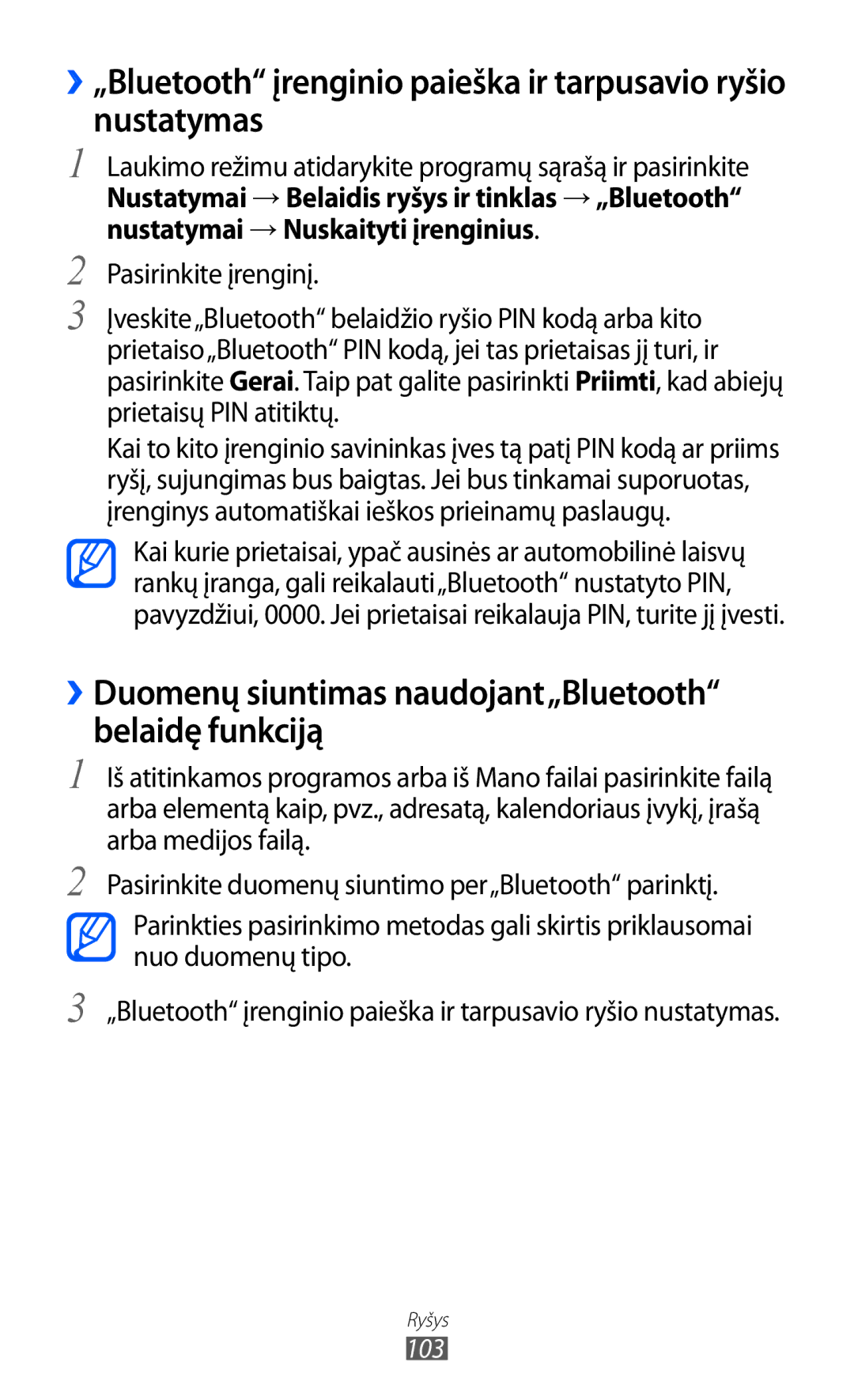 Samsung GT-I8530BAASEB manual ››Duomenų siuntimas naudojant„Bluetooth belaidę funkciją 