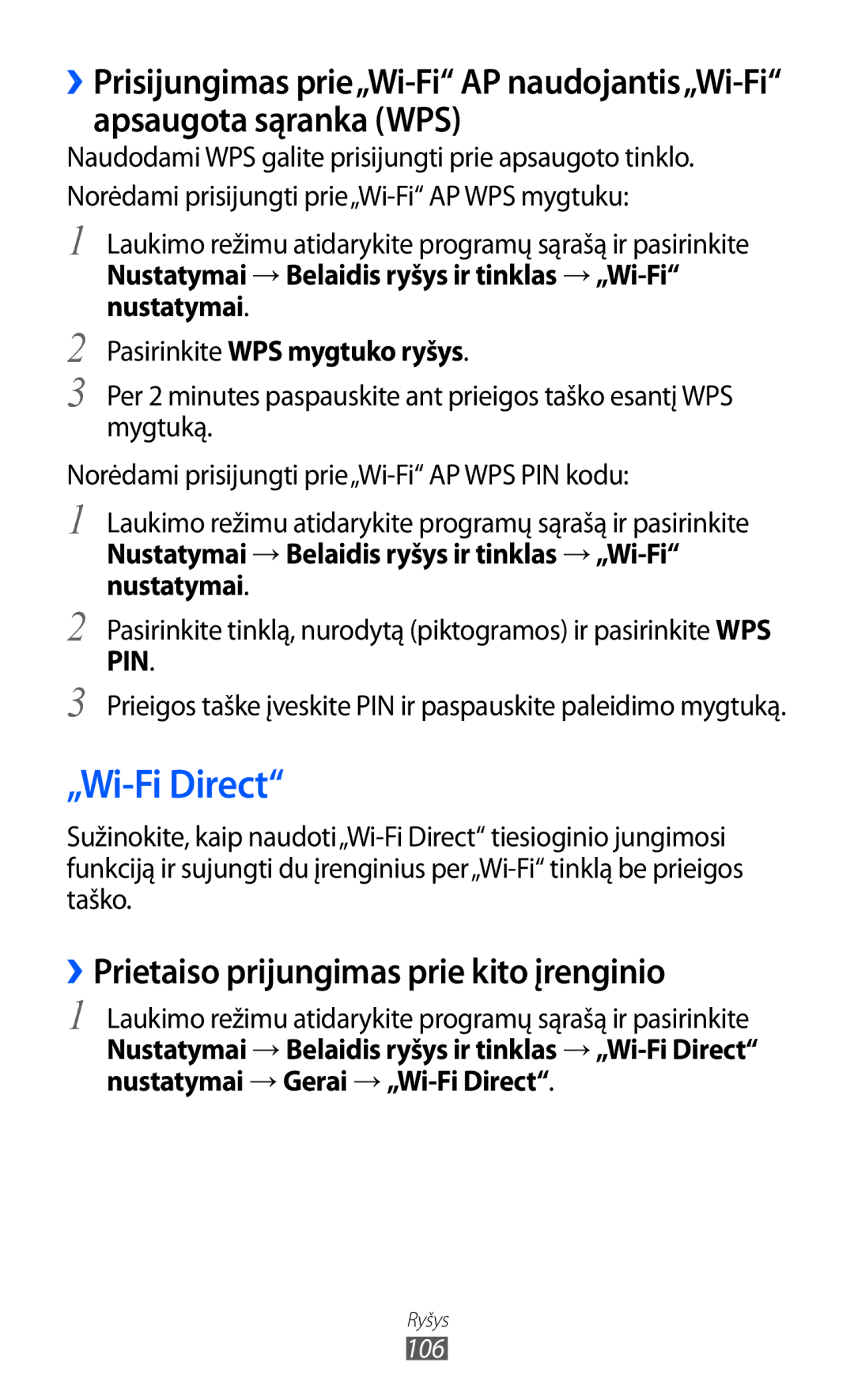 Samsung GT-I8530BAASEB manual „Wi-Fi Direct, ››Prietaiso prijungimas prie kito įrenginio 