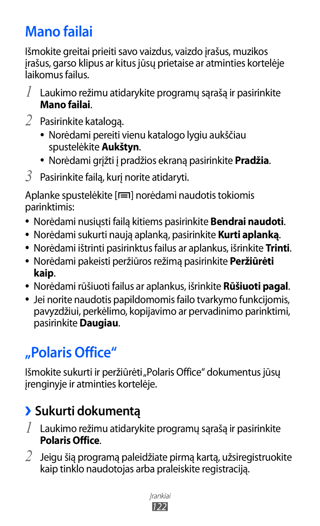 Samsung GT-I8530BAASEB manual Mano failai, „Polaris Office, ››Sukurti dokumentą, Kaip 