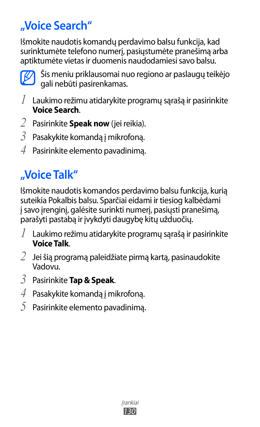 Samsung GT-I8530BAASEB manual „Voice Search, „Voice Talk 