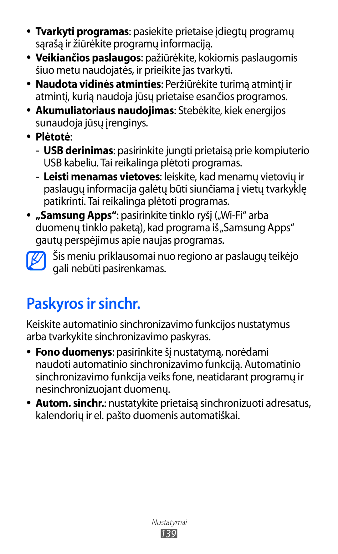 Samsung GT-I8530BAASEB manual Paskyros ir sinchr, Plėtotė 