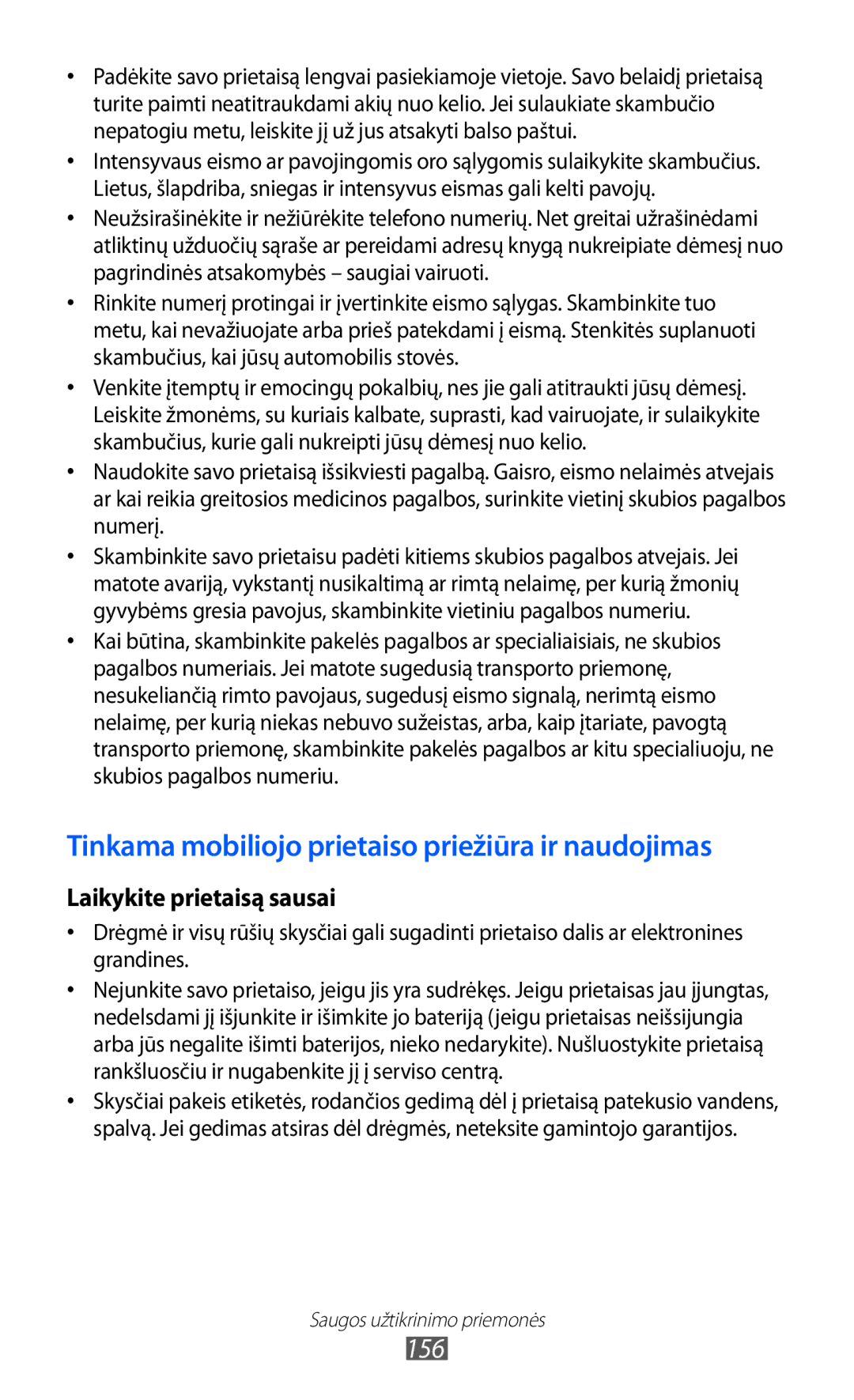 Samsung GT-I8530BAASEB manual Tinkama mobiliojo prietaiso priežiūra ir naudojimas 