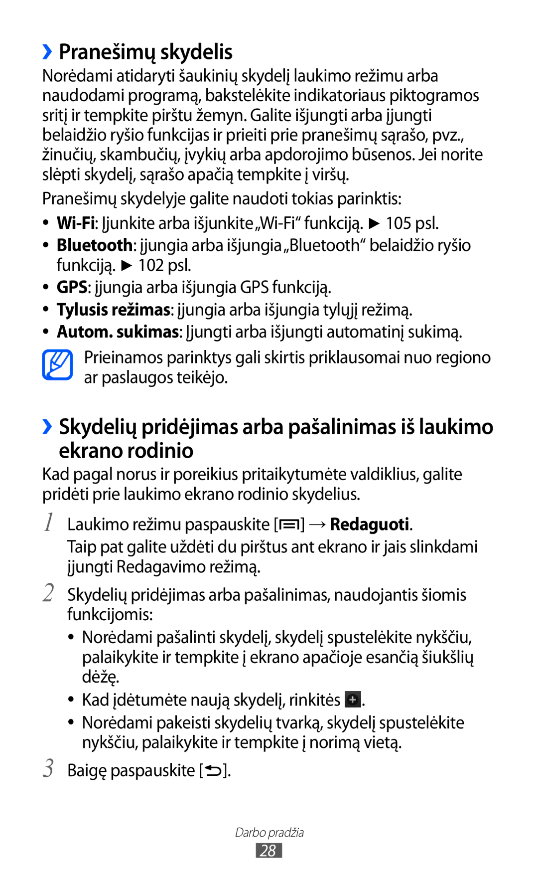 Samsung GT-I8530BAASEB manual ››Pranešimų skydelis, Baigę paspauskite 