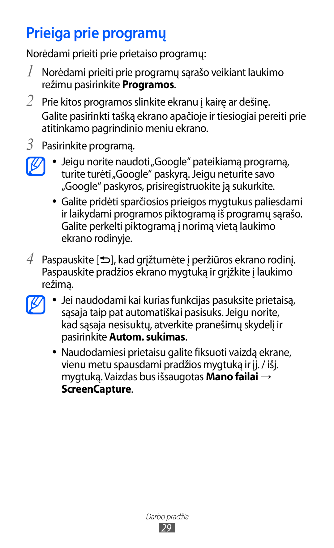 Samsung GT-I8530BAASEB manual Prieiga prie programų 