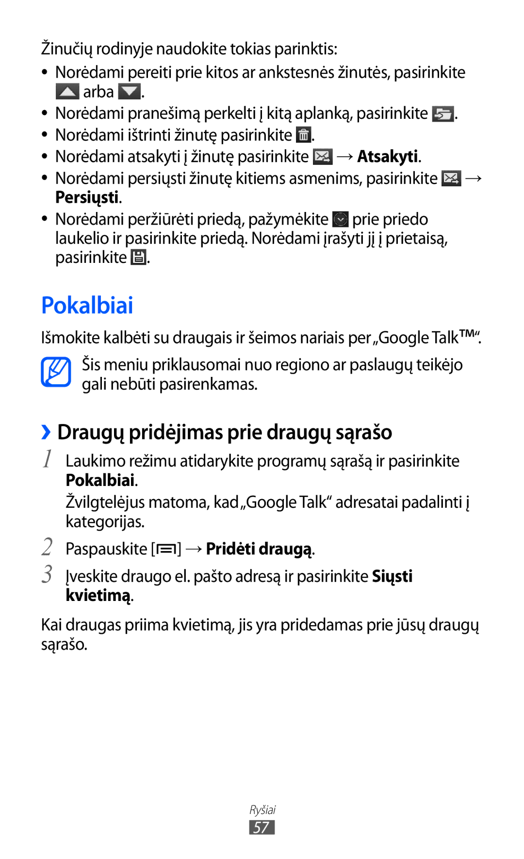 Samsung GT-I8530BAASEB manual Pokalbiai, ››Draugų pridėjimas prie draugų sąrašo, → Atsakyti, Persiųsti 