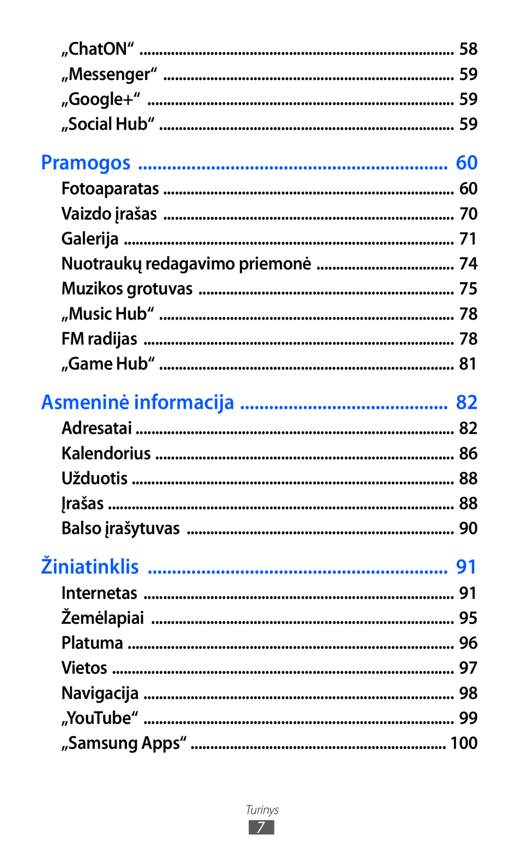 Samsung GT-I8530BAASEB manual Asmeninė informacija 