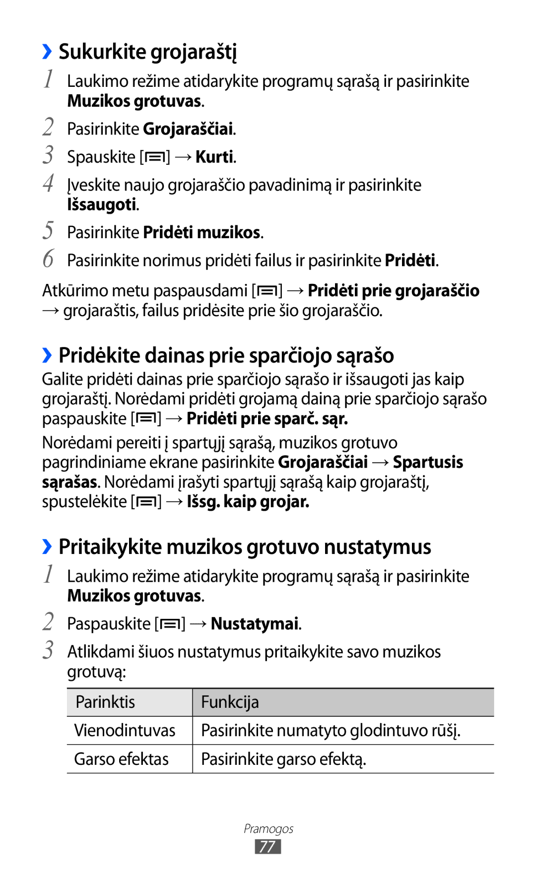 Samsung GT-I8530BAASEB manual ››Sukurkite grojaraštį, ››Pridėkite dainas prie sparčiojo sąrašo 