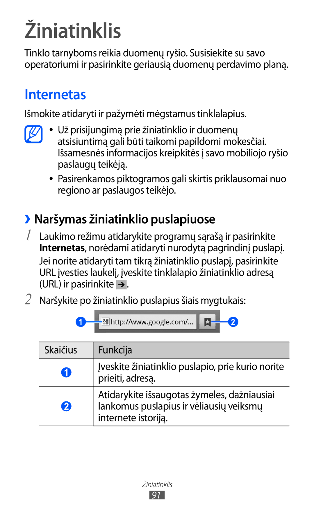 Samsung GT-I8530BAASEB manual Žiniatinklis, Internetas, ››Naršymas žiniatinklio puslapiuose 
