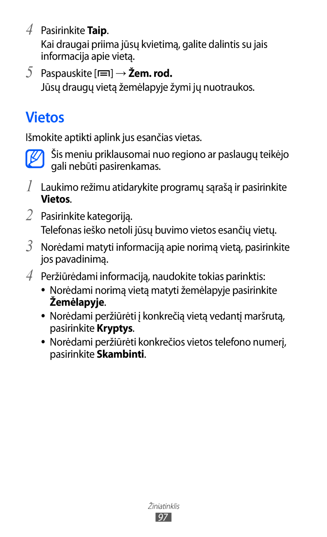 Samsung GT-I8530BAASEB manual Vietos 